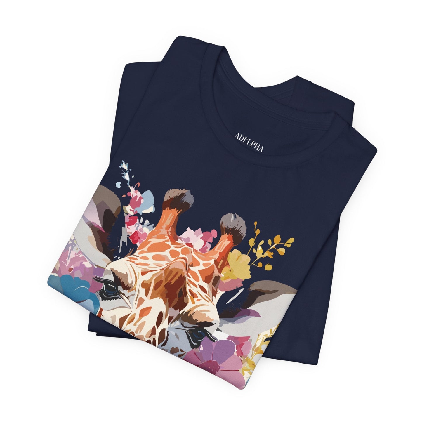 Giraffe Graphic Tee Unisex Premium Short Sleeve Jersey Shirt With Vintage Inspired Art By Adelpha