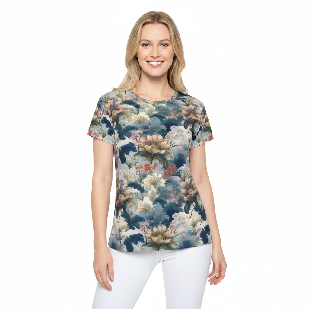 Women Poly T-Shirt with Floral Print