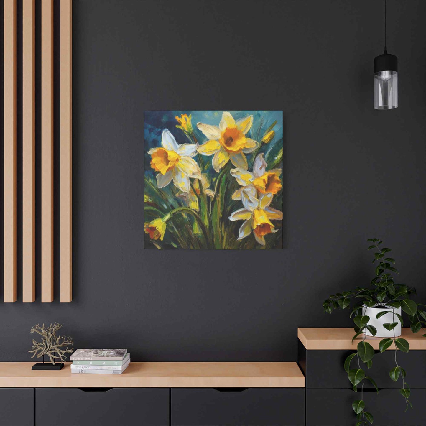 Narcissus Print Canvas, Floral Oil Paint Print 20x20, 24x24, 30x30, 32x32, 36x36 Art Design Pine-Wood Inner Frame MC-176
