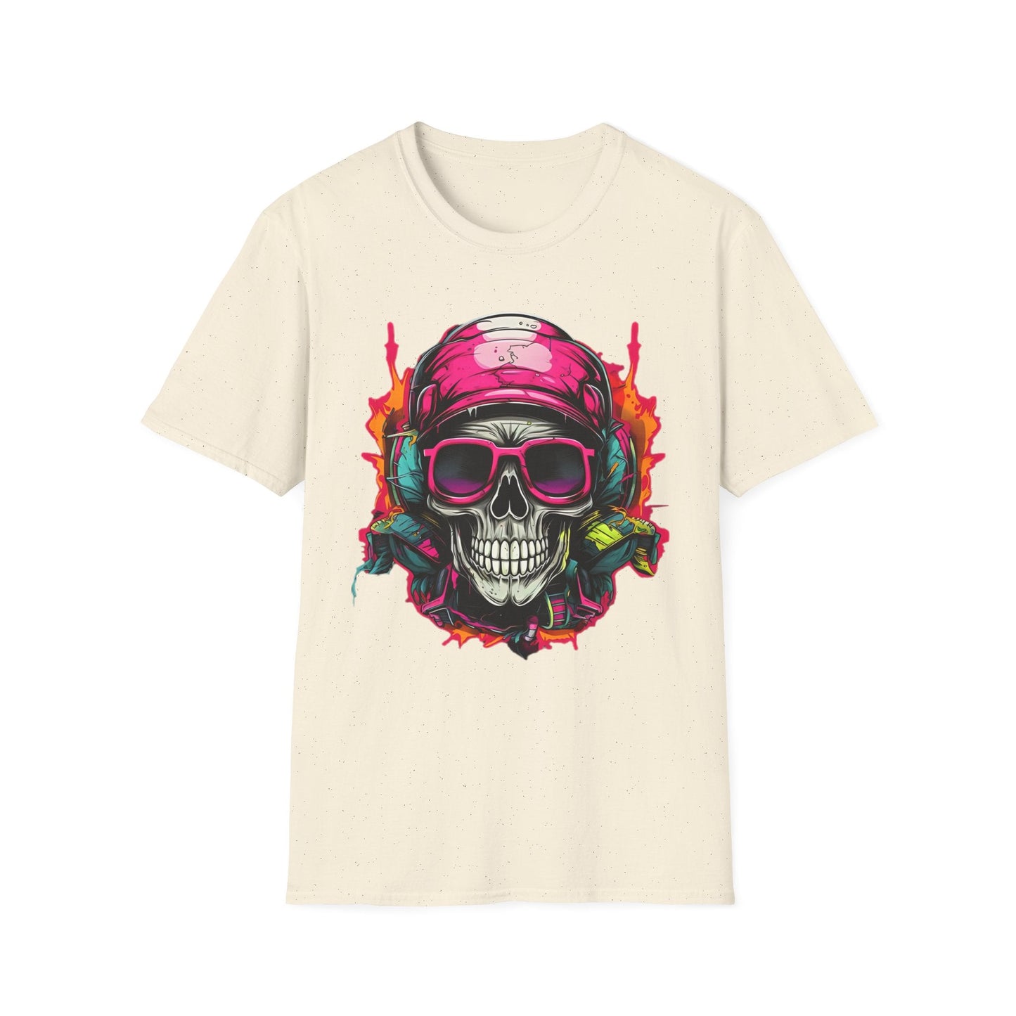 Unisex Skull Tee Shirt With Skeleton Design Gildan Softstyle 64000 Ring Spun Cotton