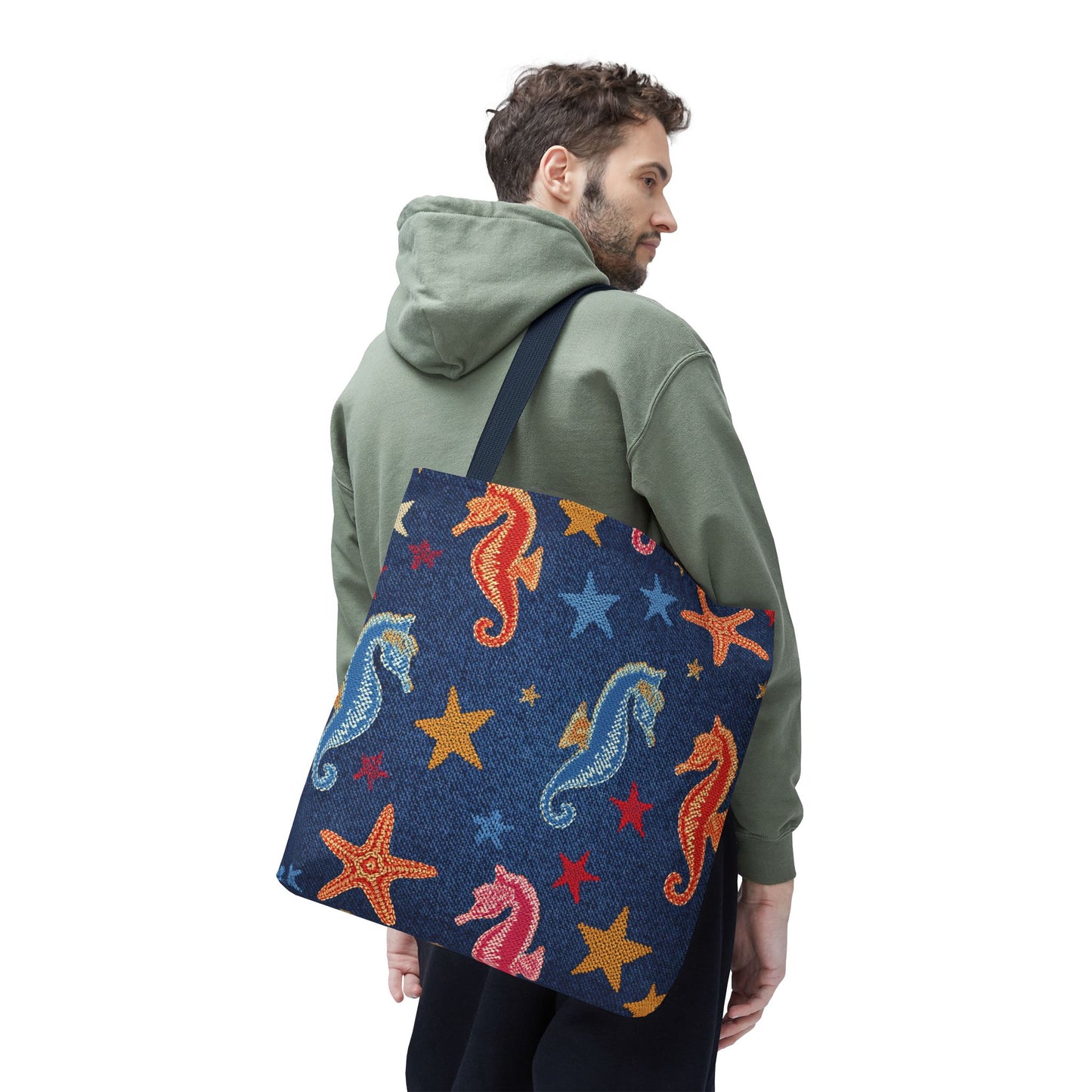 Denim Fabric Imitation Print Unisex Canvas Bag Poly Spun 3 Sizes Tote Bag 182-19