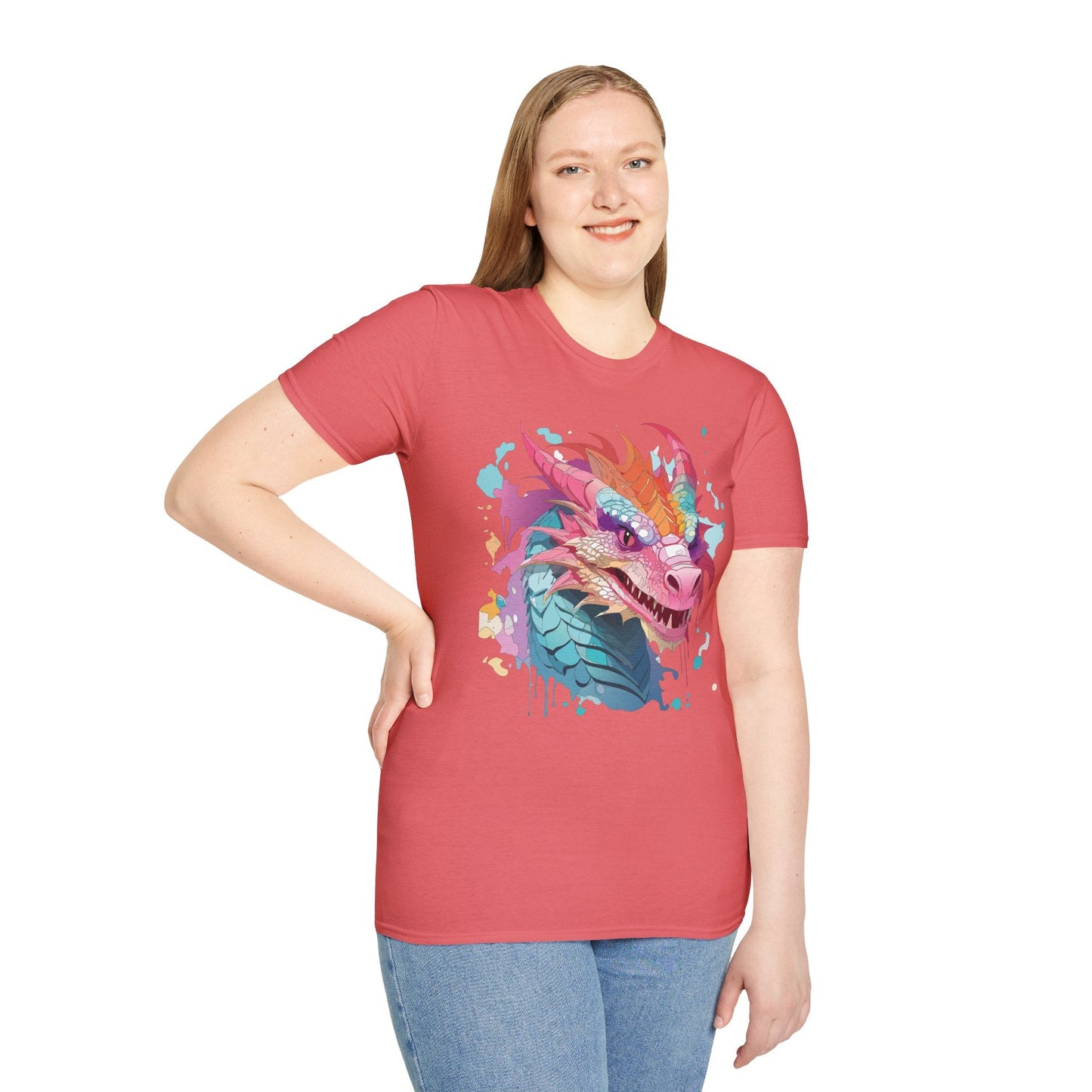 Dragon Graphic Tee Unisex Gildan Softstyle Cotton Shirt With Animal Art Design 64000