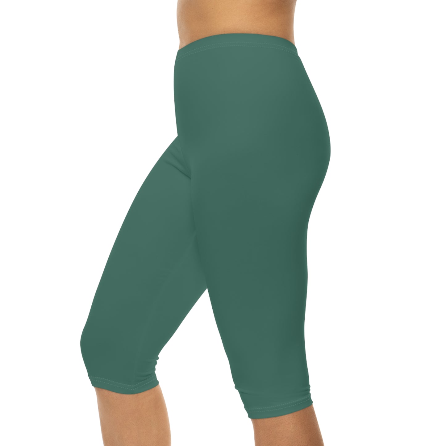 Deep Teal Color Women's Brushed Suede Poly Span Casual Capri Leggings XS-2XL