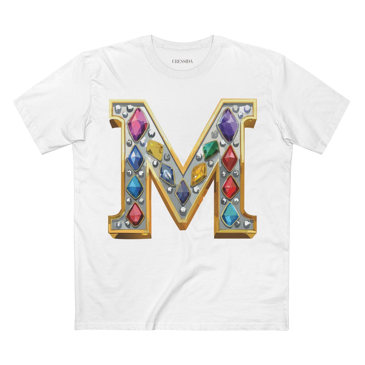 Letter M Graphic Design Tee Unisex 100 Cotton With Antique Gold Letters Artwork T-Shirt