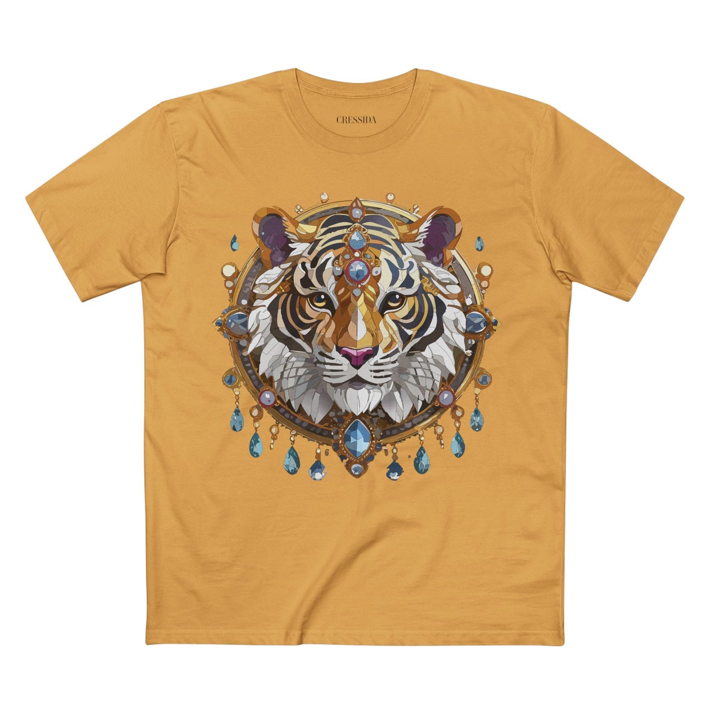 Tiger Graphic Unisex 100 Cotton Tee With Unique Animal Golden Medallion Art Design 55