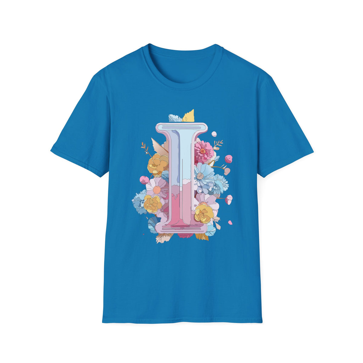 Floral Letter I T-Shirt | Pastel Monogram Initial Tee
