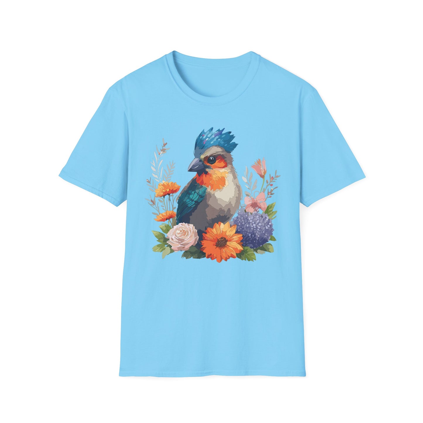 Floral Bluebird T-Shirt Unisex Cotton Short Sleeves Tee Shirt with Bird 2
