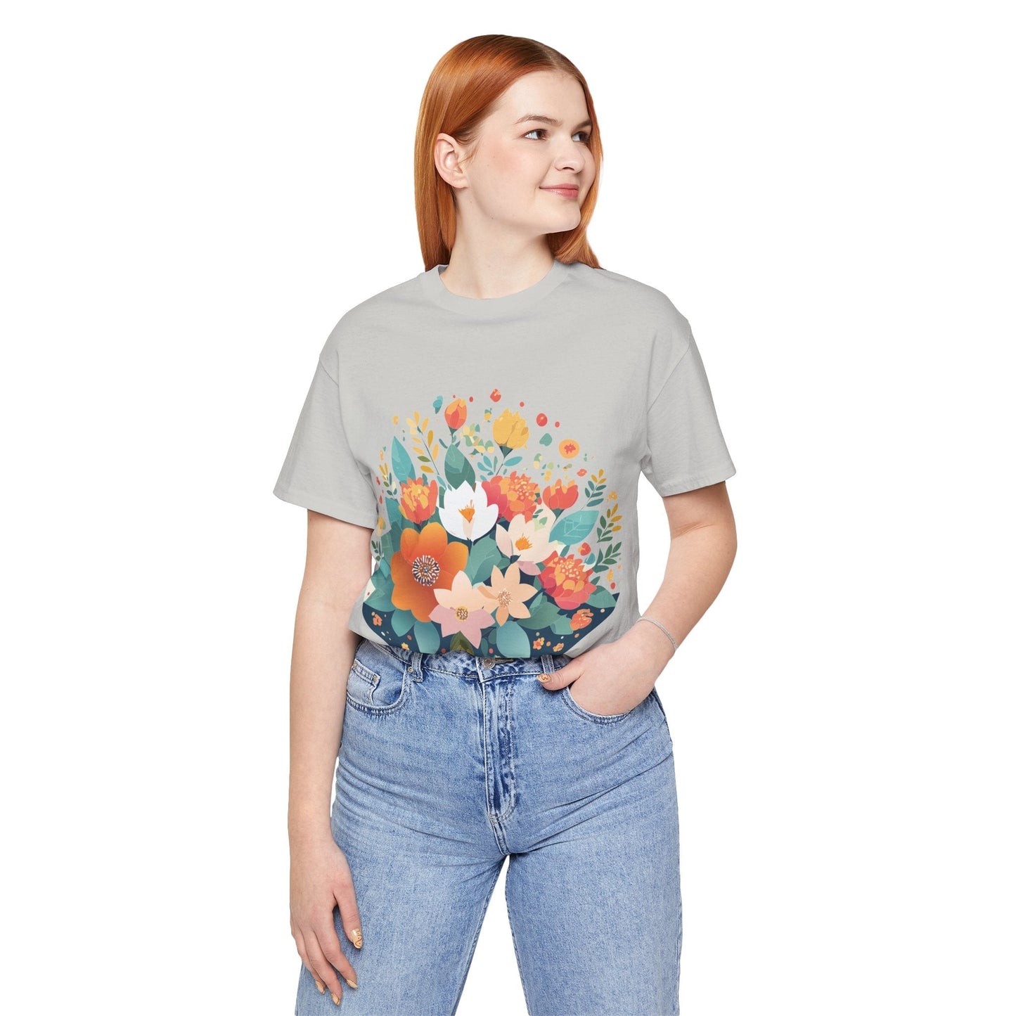 Floral Flowers Shirt Unisex Lightweight Breathable Jersey Tee Floral Pattern Short Sleeve