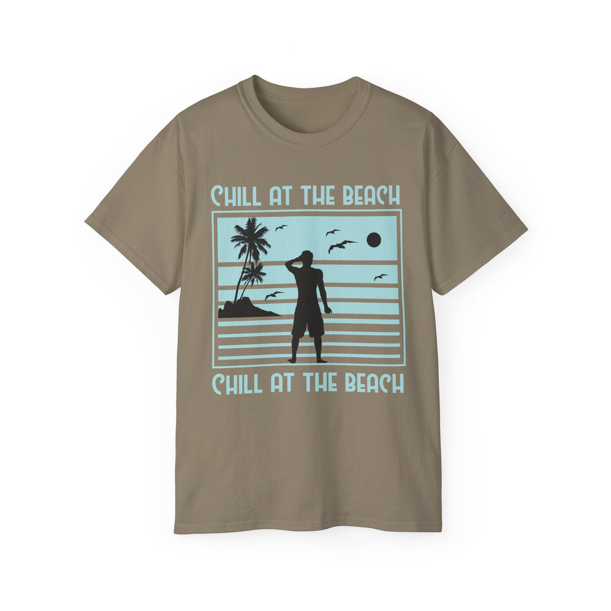 Chill at the Beach silhouette surf scene Tee | Palm trees, sunset, ocean vibes