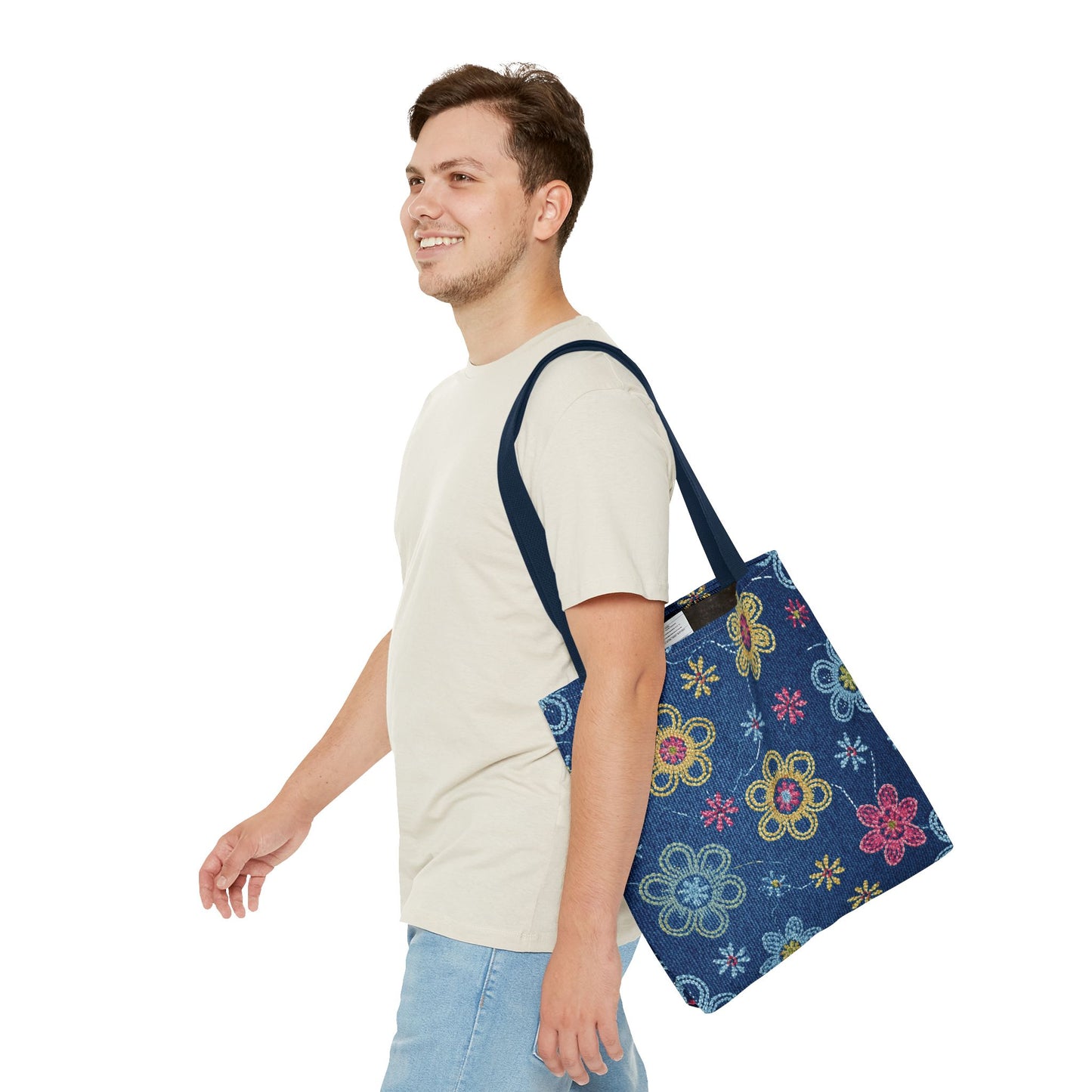 Denim Fabric Imitation Print Unisex Canvas Bag Poly Spun 3 Sizes Tote Bag 156