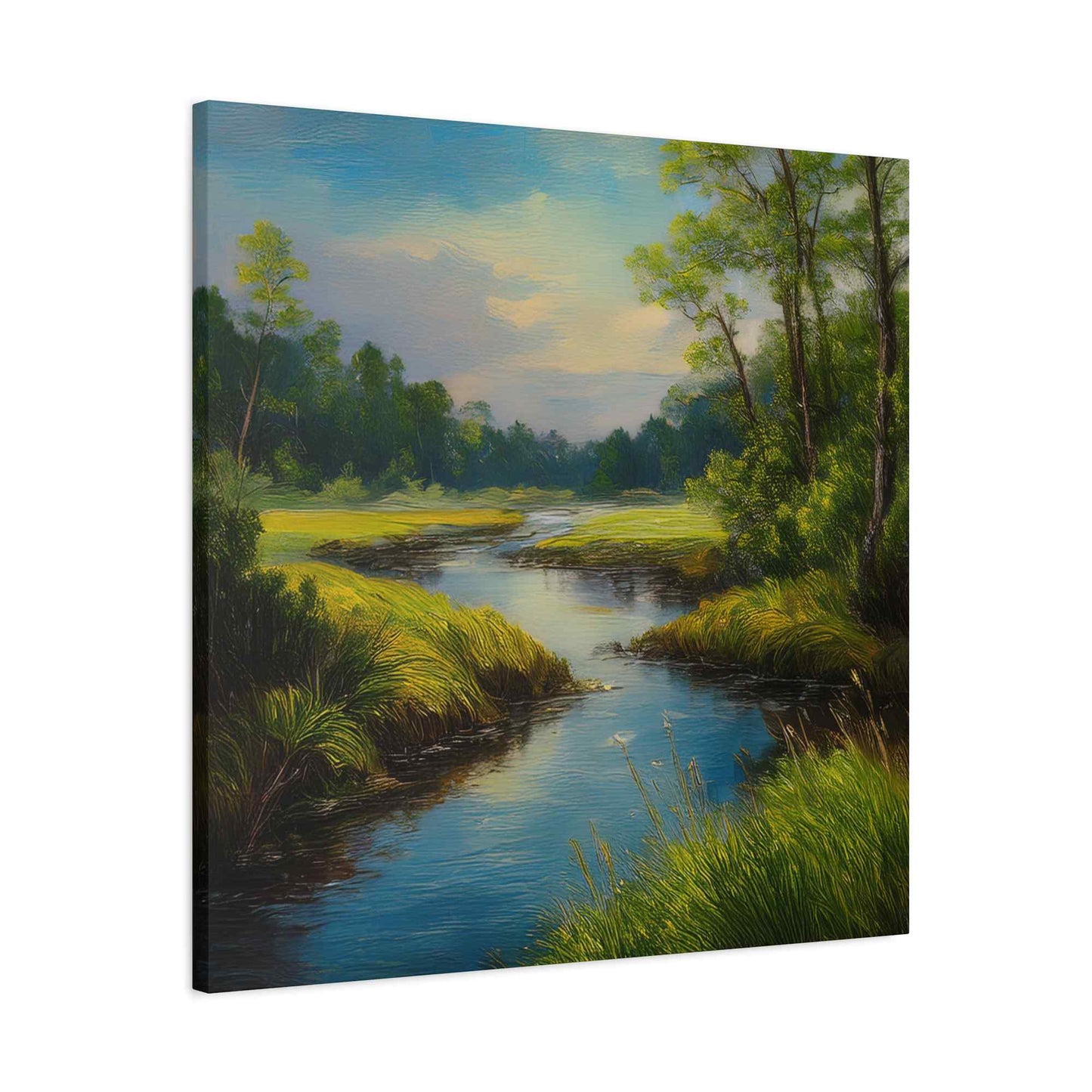River Print Canvas, Landscape Oil Paint Print 20x20, 24x24, 30x30, 32x32, 36x36 Art Design Print Pine-Wood Inner Frame MC-52