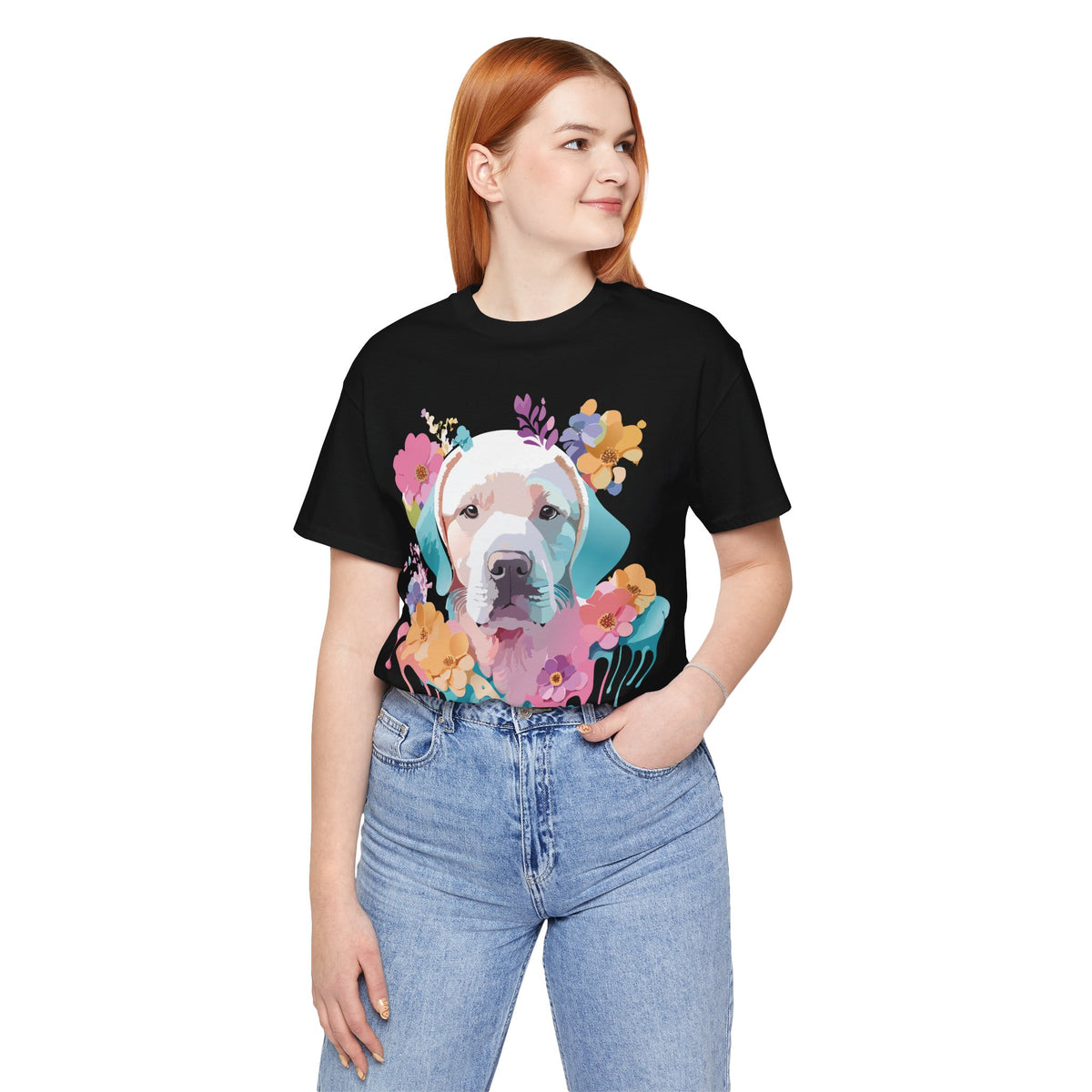 Dog Graphic Unisex Cotton Bella+Canvas Tee with Art Animal Design e114