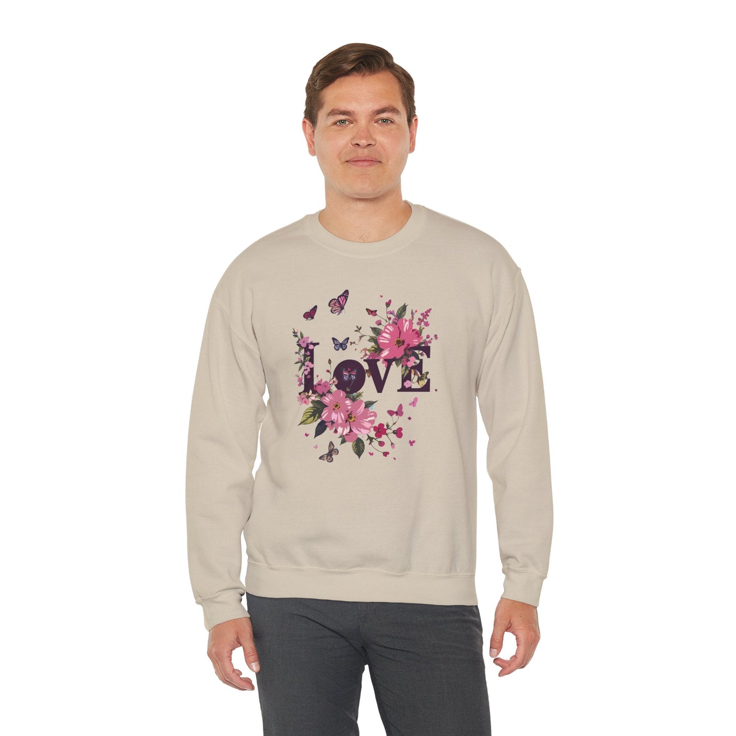 Unisex Floral Love Sweatshirt Fifty Fifty Cotton Poly Valentines Day Gift