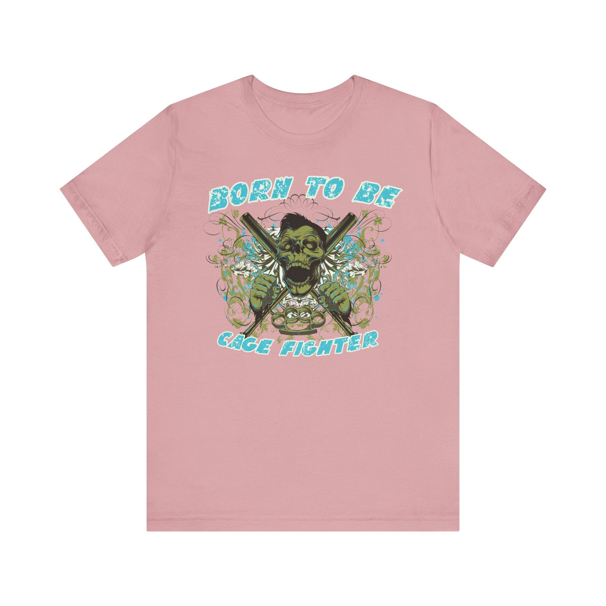 Born To Be Cage Fighter Tee Skull Crossed Knives Graphic T-Shirt