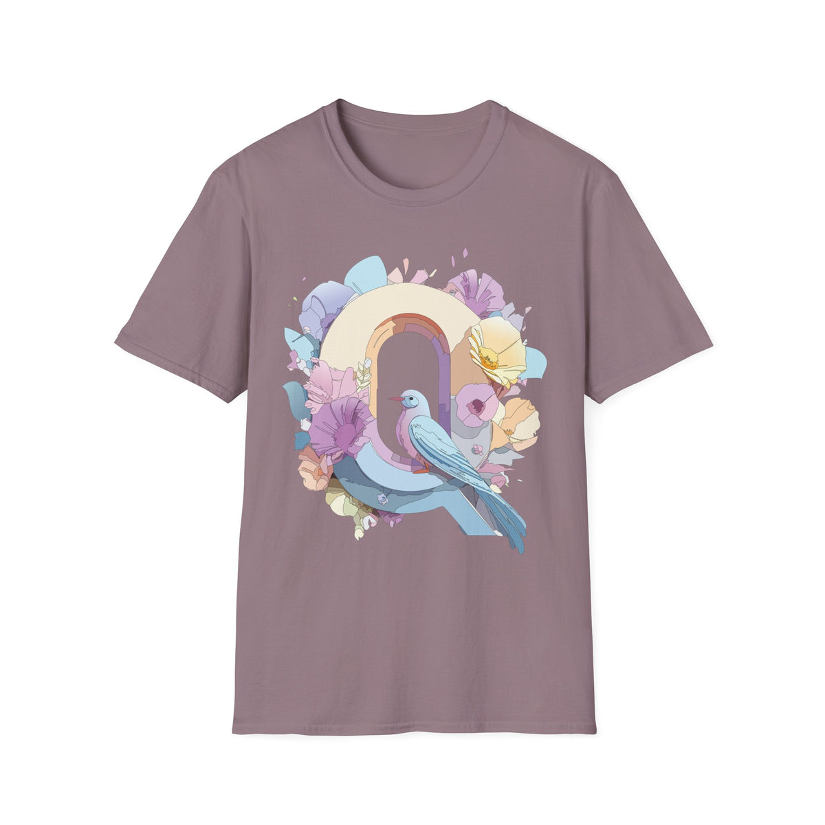 Pastel Bird Rainbow T-Shirt Q Floral Arch, Soft Spring Colors