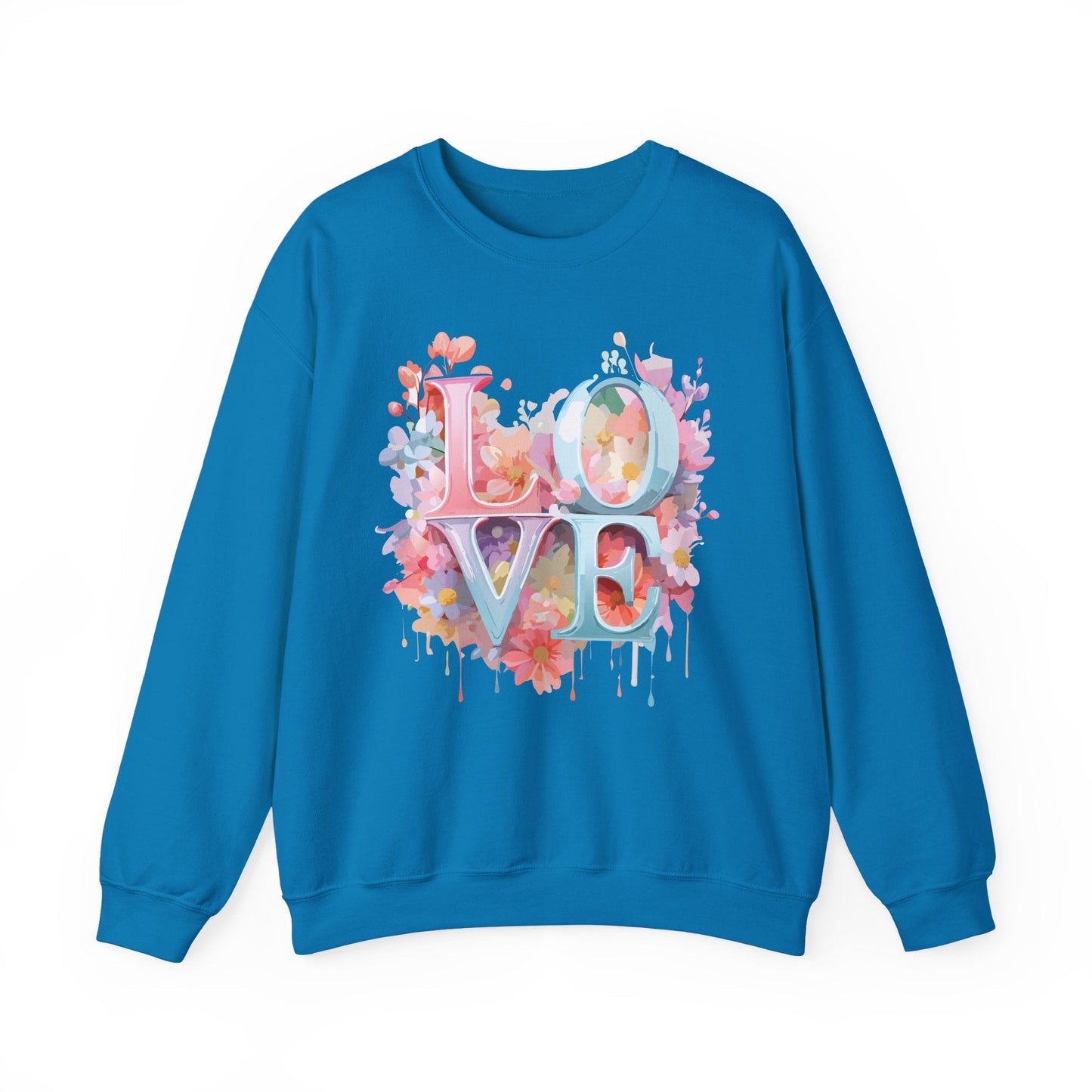 Floral Love Sweatshirt Unisex Valentines Day Crewneck Gildan 18000 50 Cotton 50 Polyester