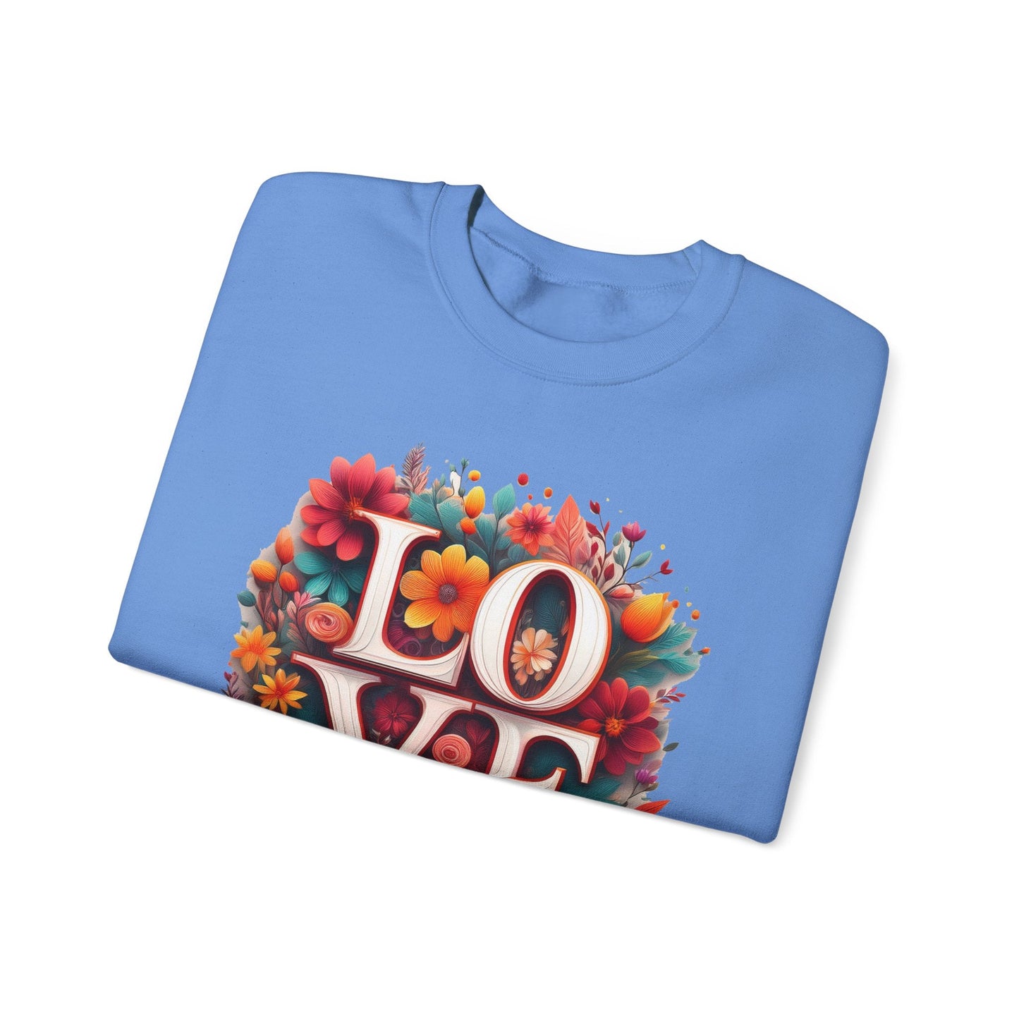 Floral Love Valentines Day Sweatshirt Unisex Heavy Blend Crewneck 50/50 Cotton Polyester Gildan 18000