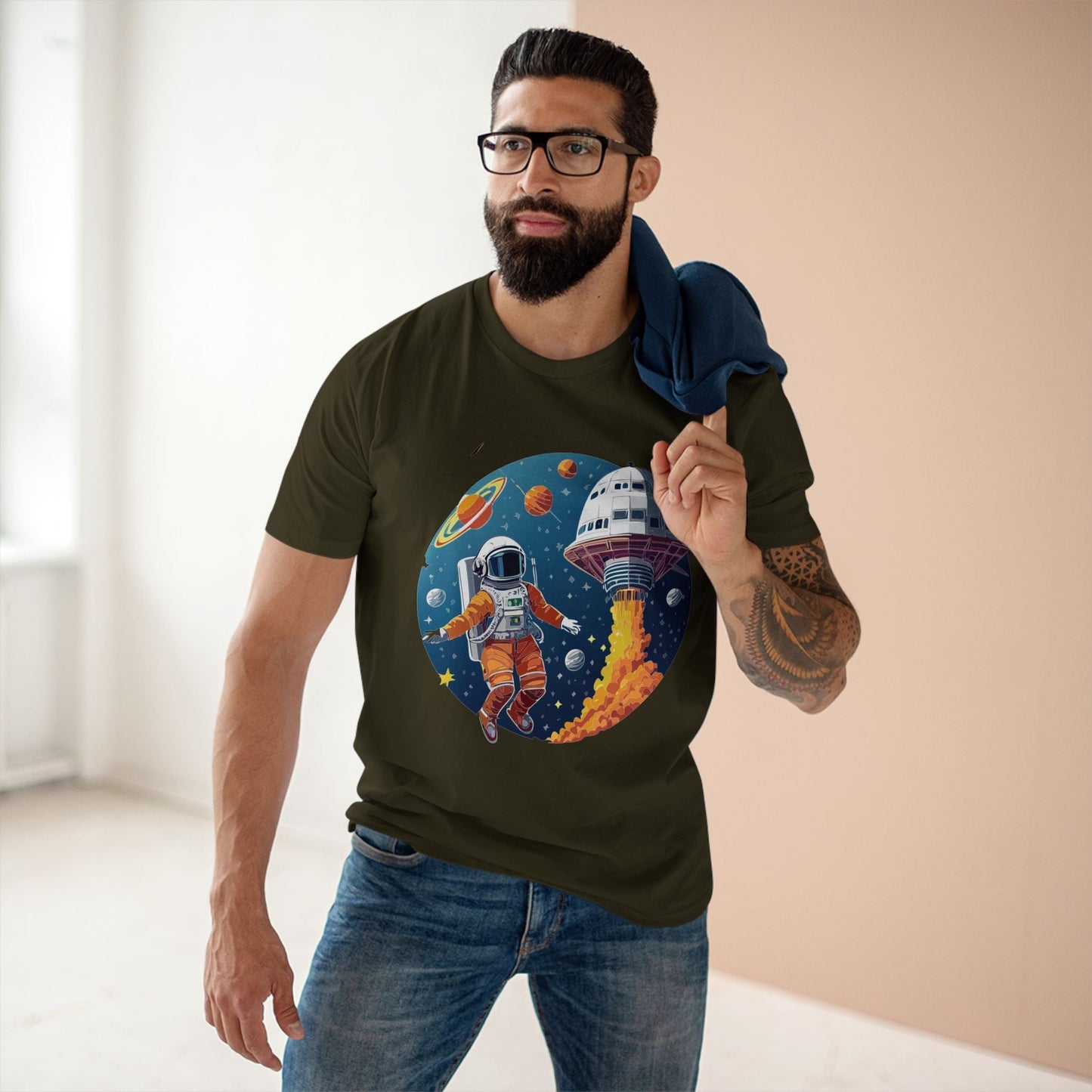 Cosmos Shirt Astronaut Tee Unisex Premium Cotton Art Design By Retro2Nova CS19 Original Art Design