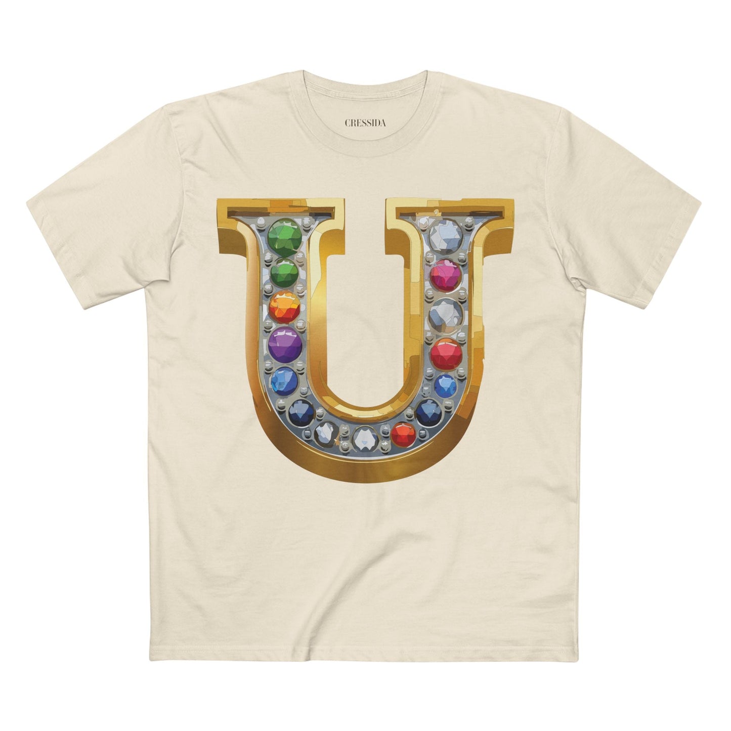 Letter U Graphic Design Tee Unisex 100 Cotton With Antique Gold Letters Artwork T-Shirt