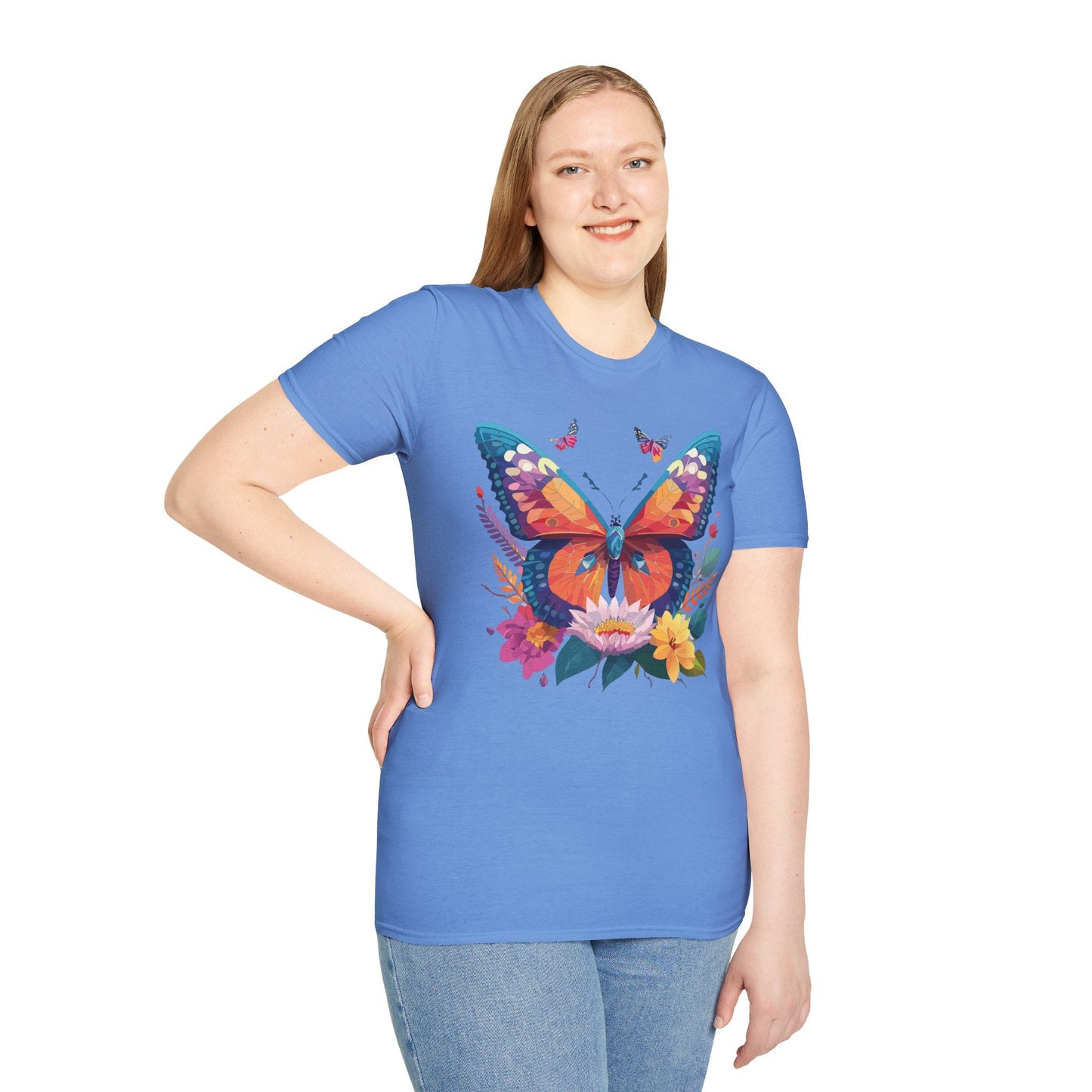 Butterfly Print Unisex T Shirt Softstyle 64000 Monarch Butterfly Themed Tee Ring Spun Cotton