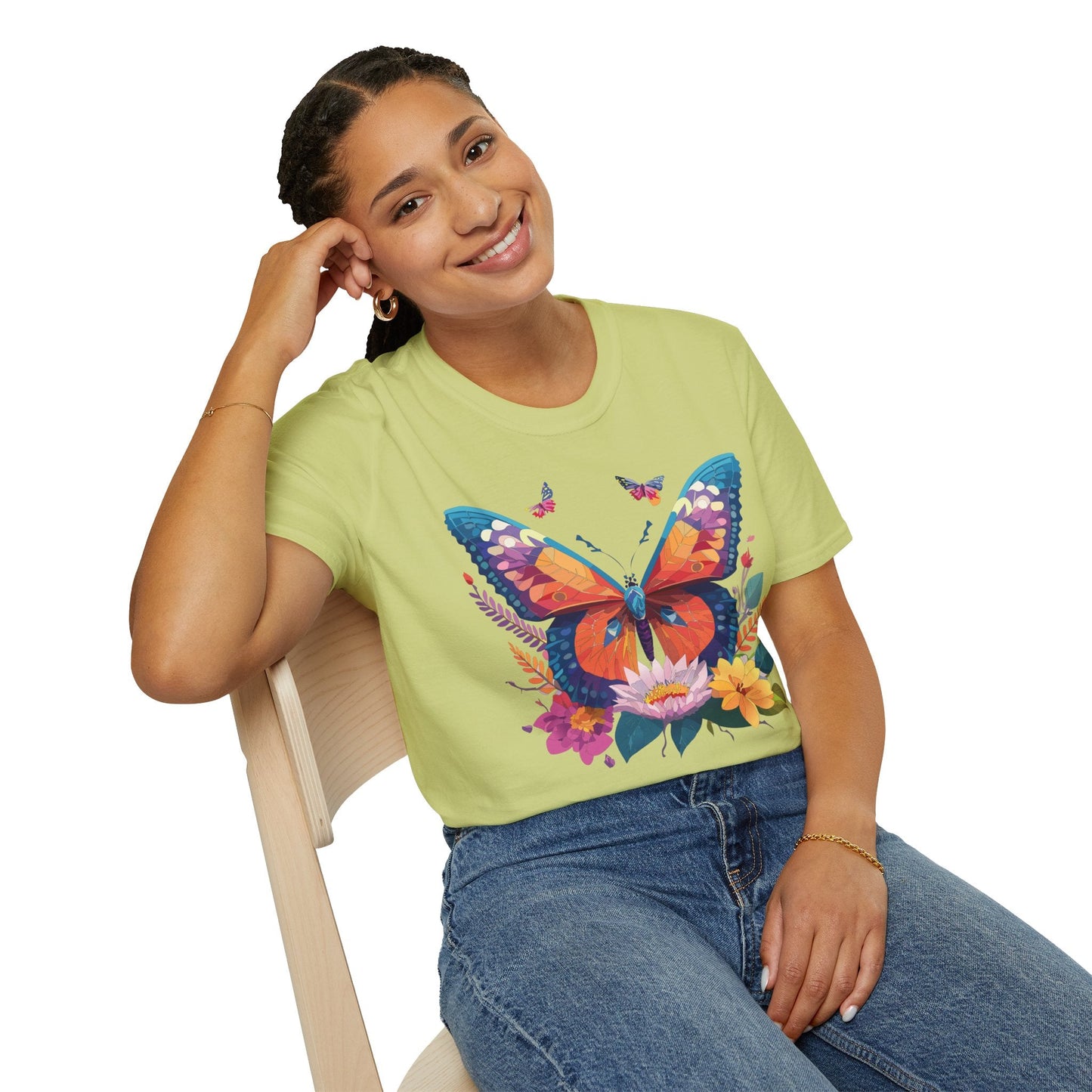 Butterfly Print Unisex T Shirt Softstyle 64000 Monarch Butterfly Themed Tee Ring Spun Cotton