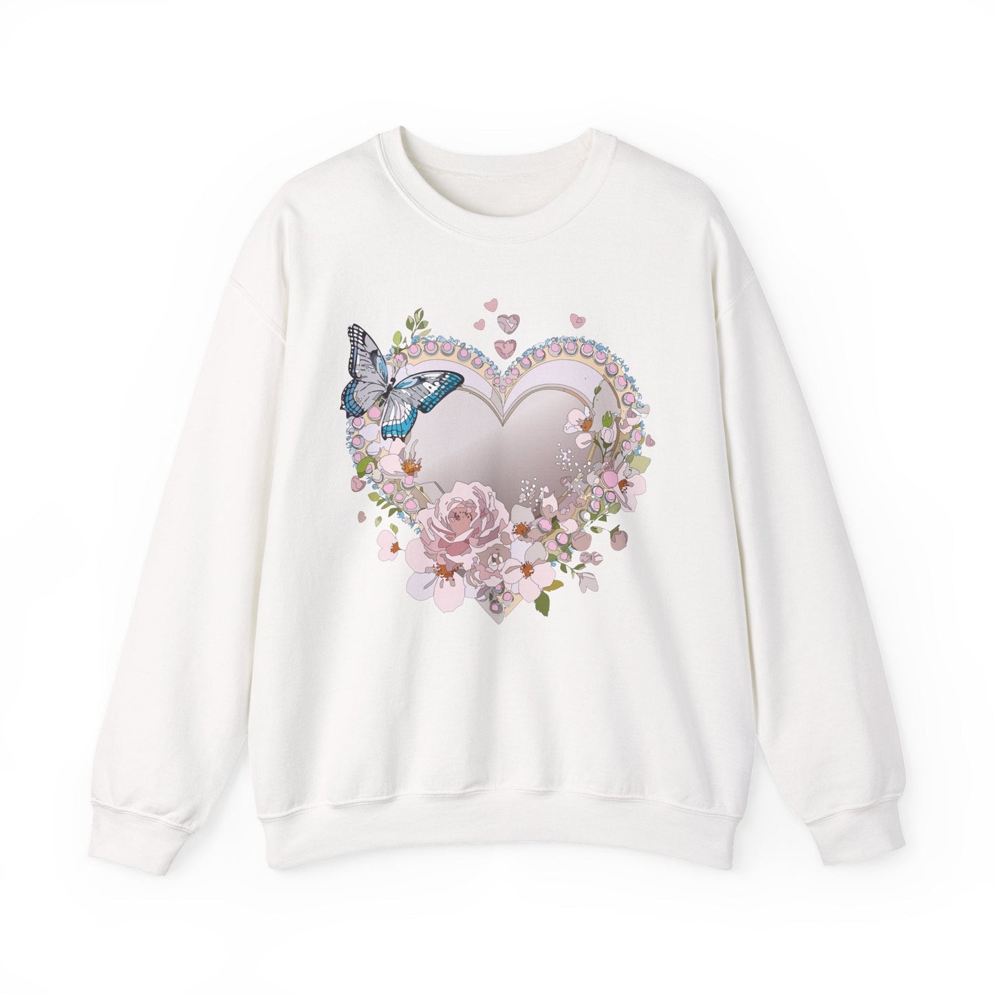 Unisex Floral Heart Sweatshirt For Valentines Day With Floral Love Print Crewneck Heavy Blend