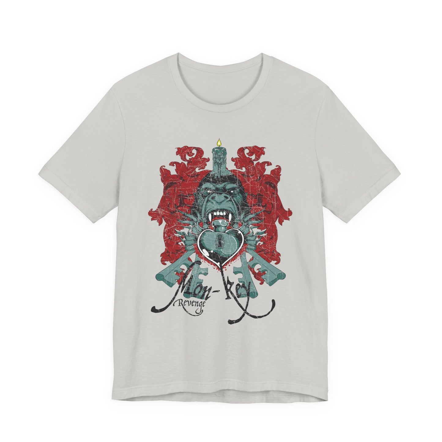 Gorilla Crest with Sword and Heart T-Shirt Heraldic Gothic Design Rock Band T-Shirt
