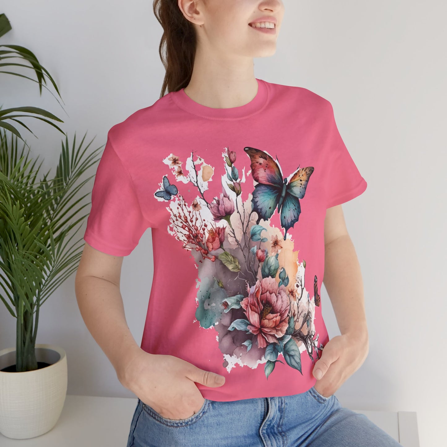 Cotton Tee Shirt with Butterfly Prints