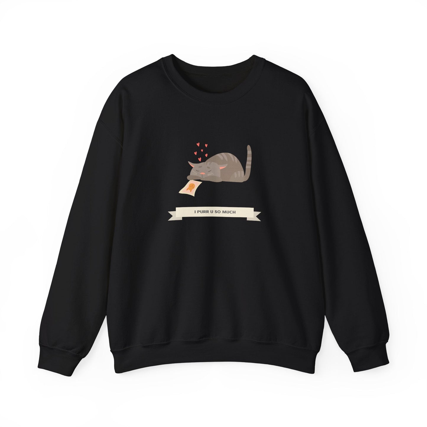 Cat Heart Sweatshirt Unisex 50/50 Cotton Poly Valentine Day Crewneck Gildan 18000