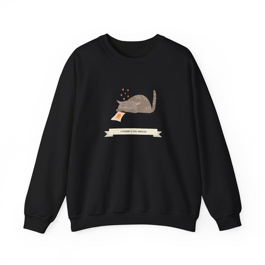 Cat Heart Sweatshirt Unisex 50/50 Cotton Poly Valentine Day Crewneck Gildan 18000