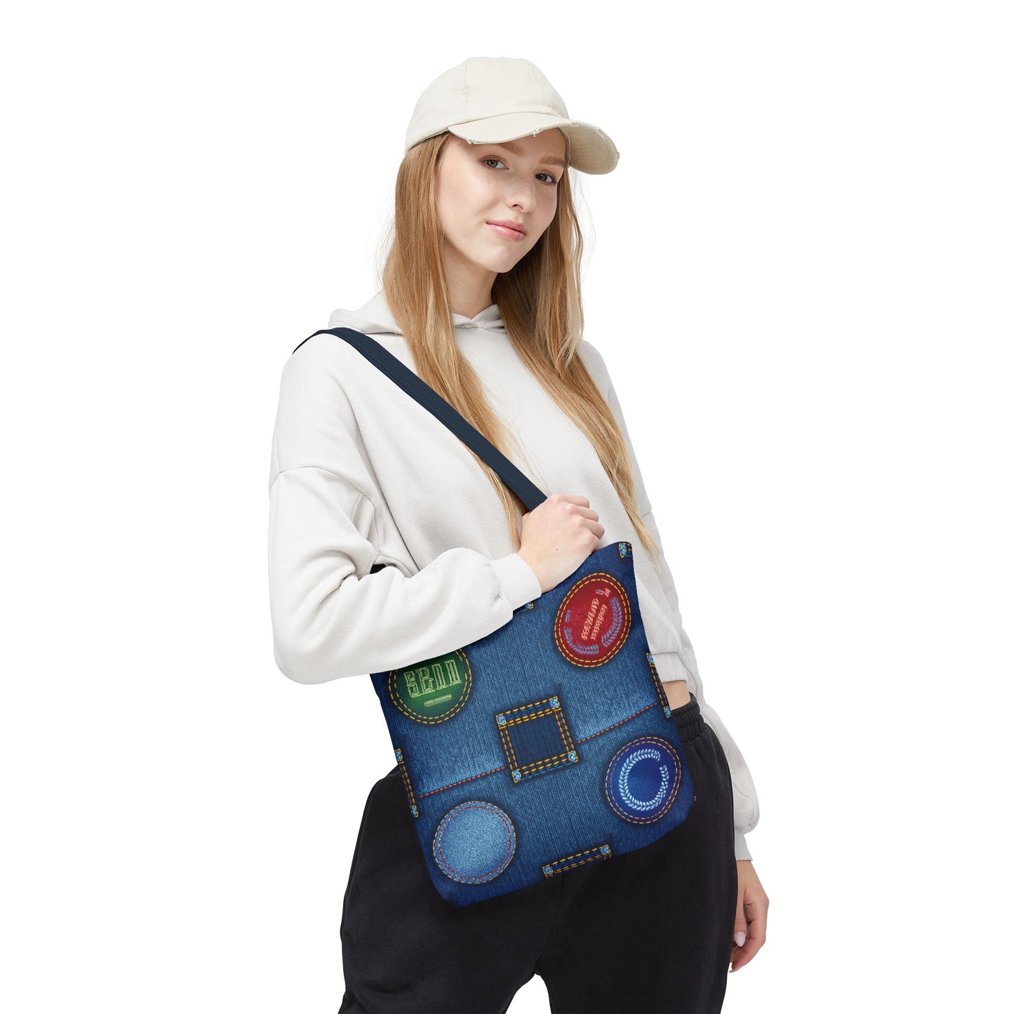 Denim Fabric Imitation Print Unisex Canvas Bag Poly Spun 3 Sizes Tote Bag 141