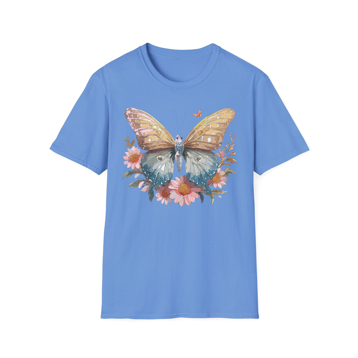 Butterfly Floral T-Shirt – Colorful Nature-Inspired Botanical Gift Graphic Design Unisex 100 Cotton Gildan T-Shirt