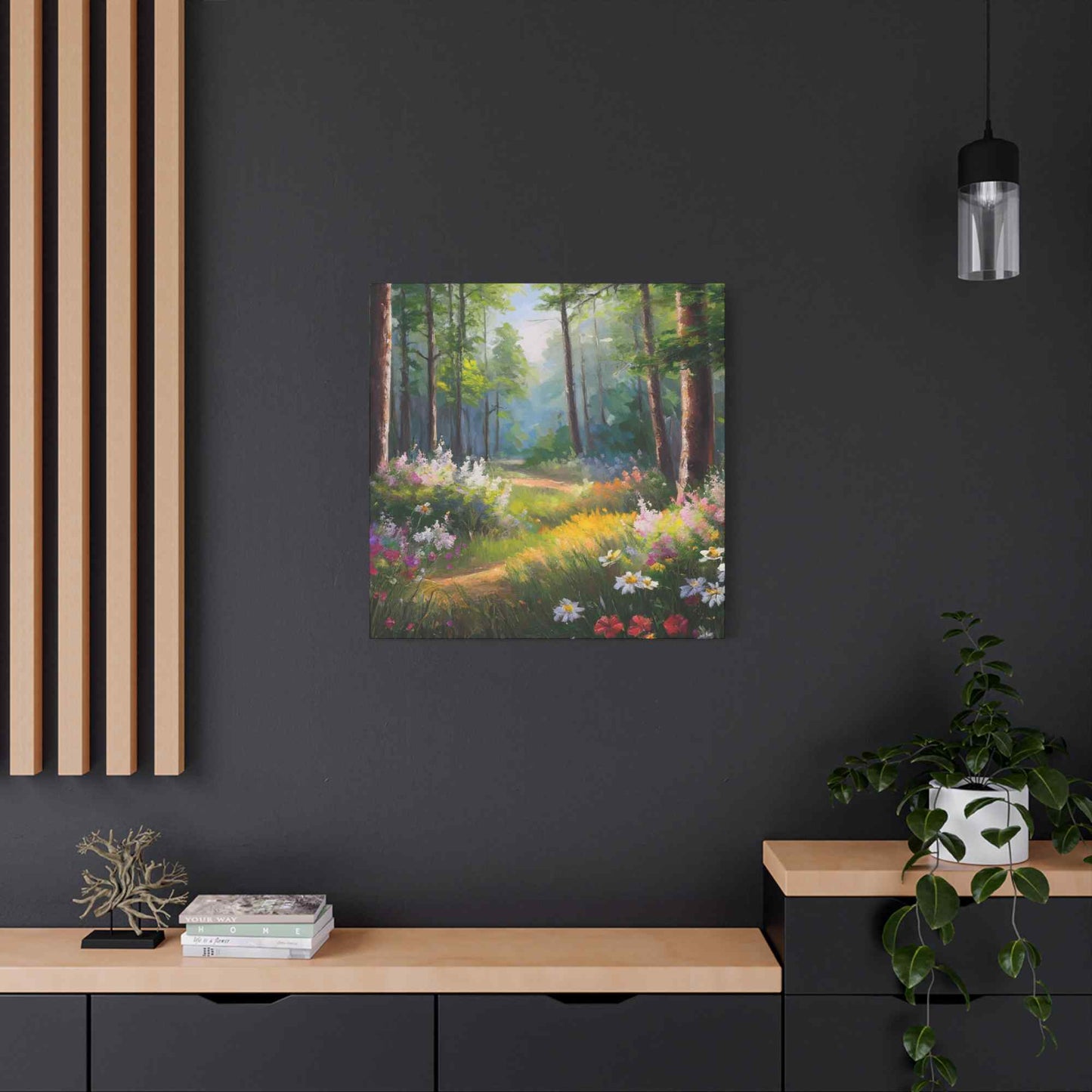 Summer Forest Print Canvas, Oil Paint Print 20x20, 24x24, 30x30, 32x32, 36x36 Art Design Print Pine-Wood Inner Frame MC-91