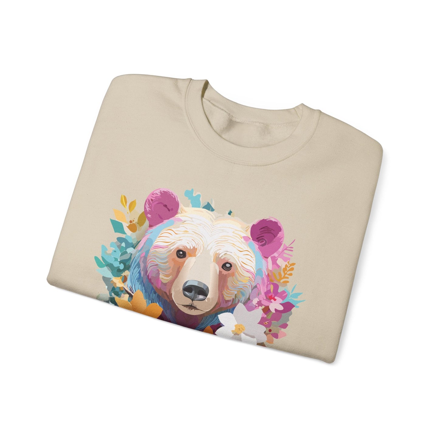 Unisex Floral Bear Sweatshirt With Art Design Gildan 18000 Crewneck