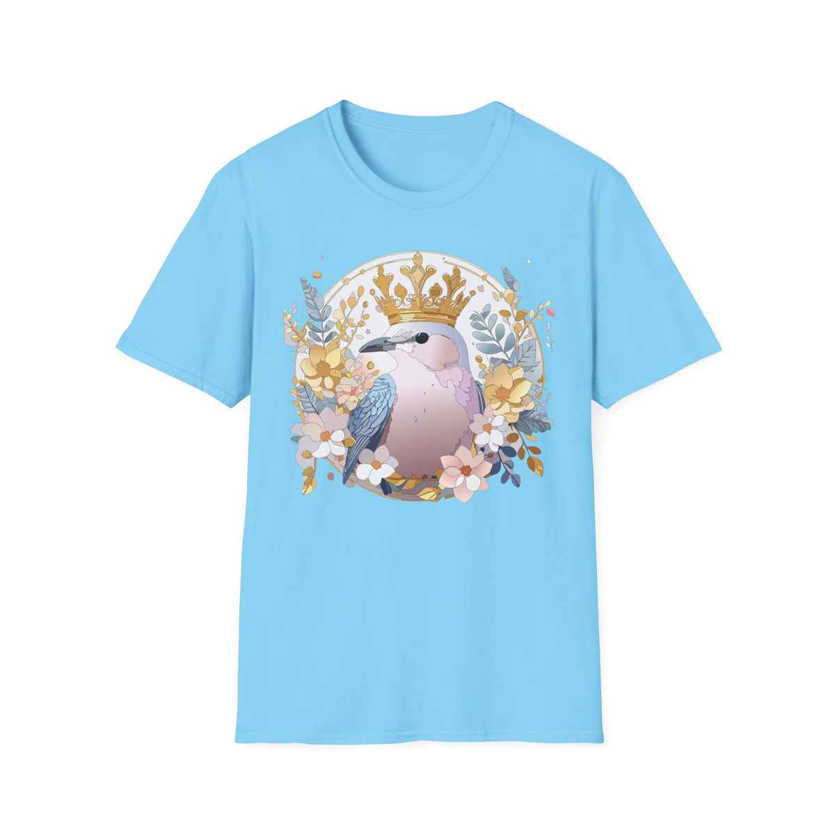 Crowned Pink Kookaburra T-Shirt | Floral Bird Illustration
