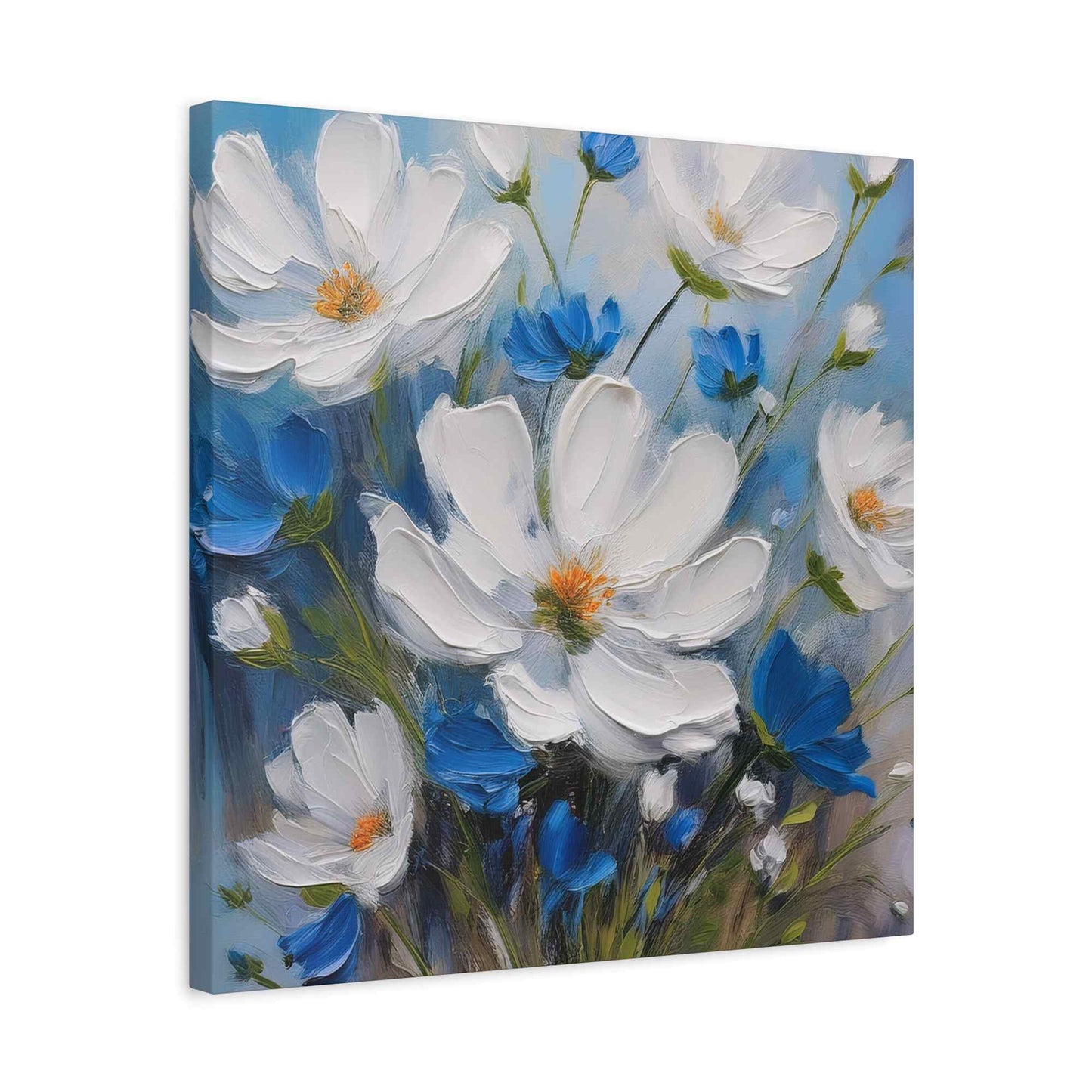 White Flowers Print Canvas, White Flowers Oil Paint Print 20x20, 24x24, 30x30, 32x32, 36x36, Art Design Print Non-Frame MC-9