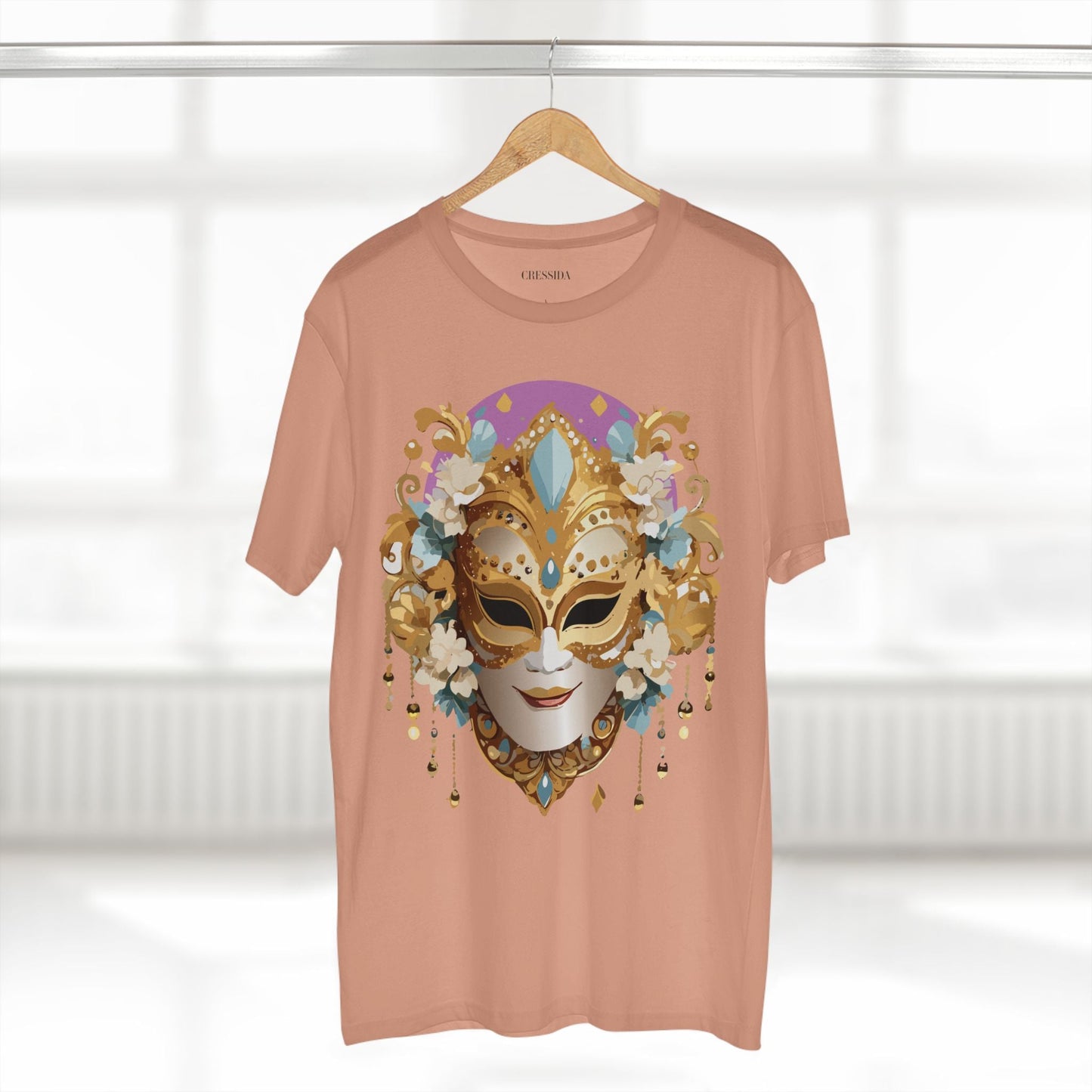 Carnival Mask Graphic T-Shirt Unisex 100 Cotton With Antique Gold Art Design Tee 4