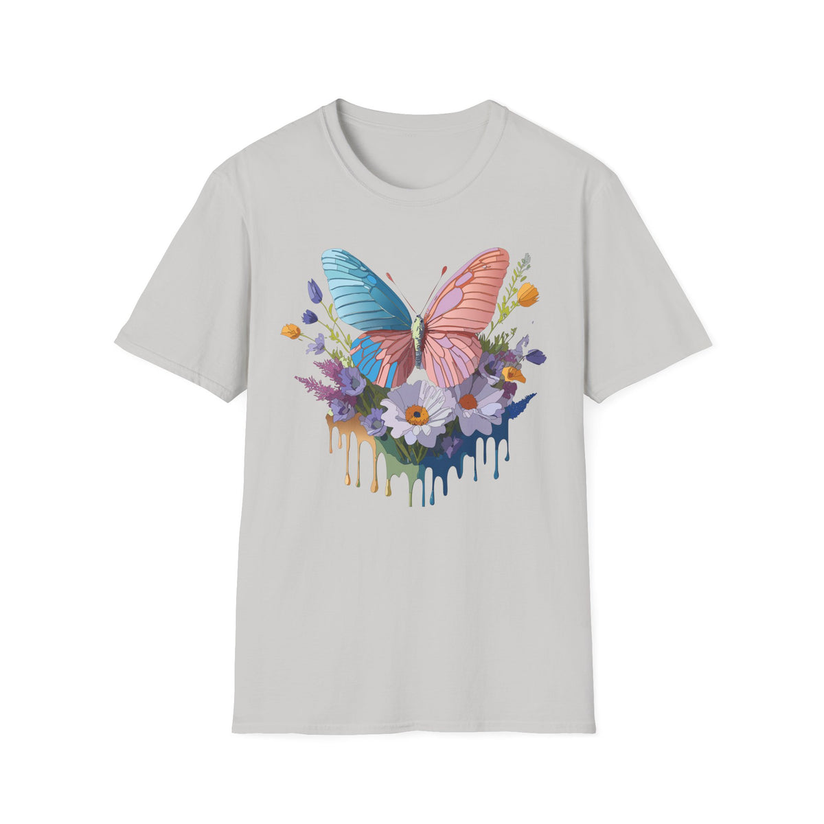 Butterfly Bloom T-Shirt — Pastel Wing Floral Drip Graphic Design Unisex 100 Cotton Gildan T-Shirt