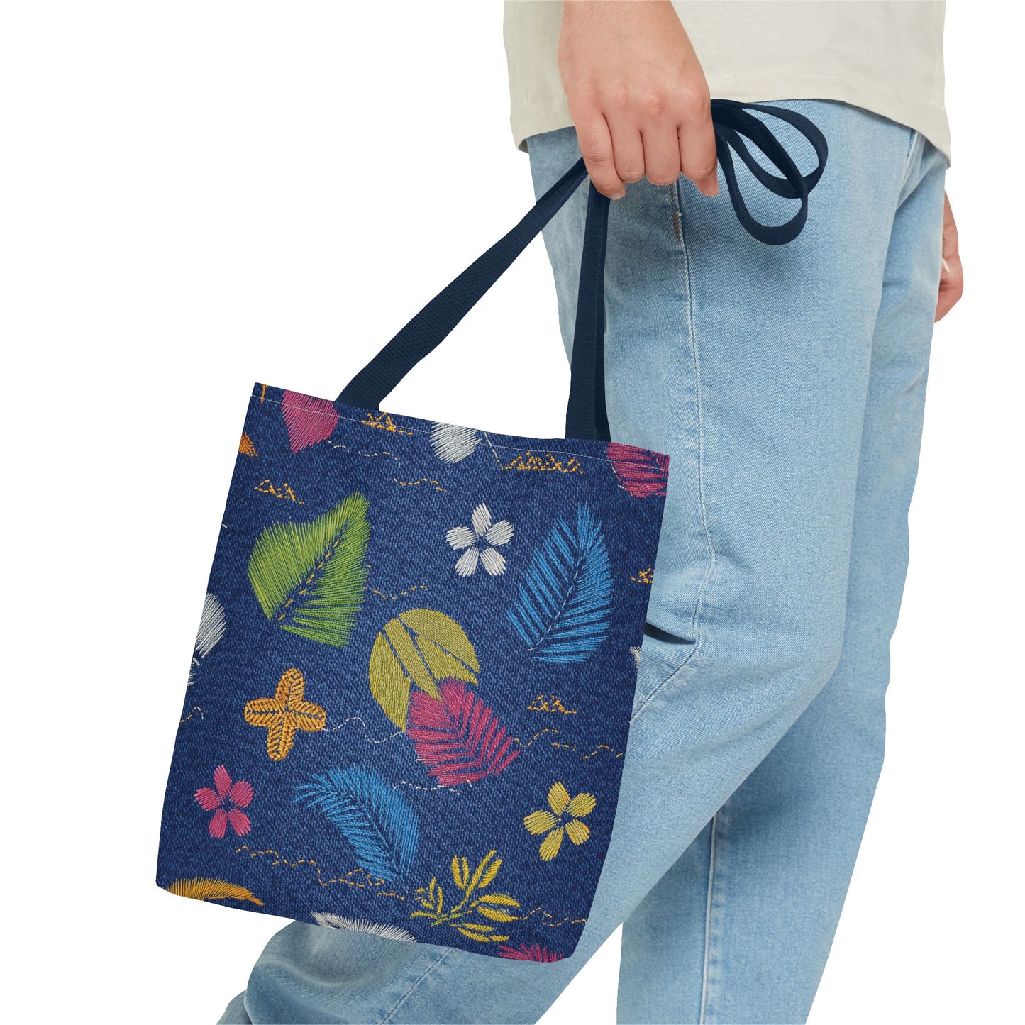Denim Fabric Imitation Print Unisex Canvas Bag Poly Spun 3 Sizes Tote Bag 182-10