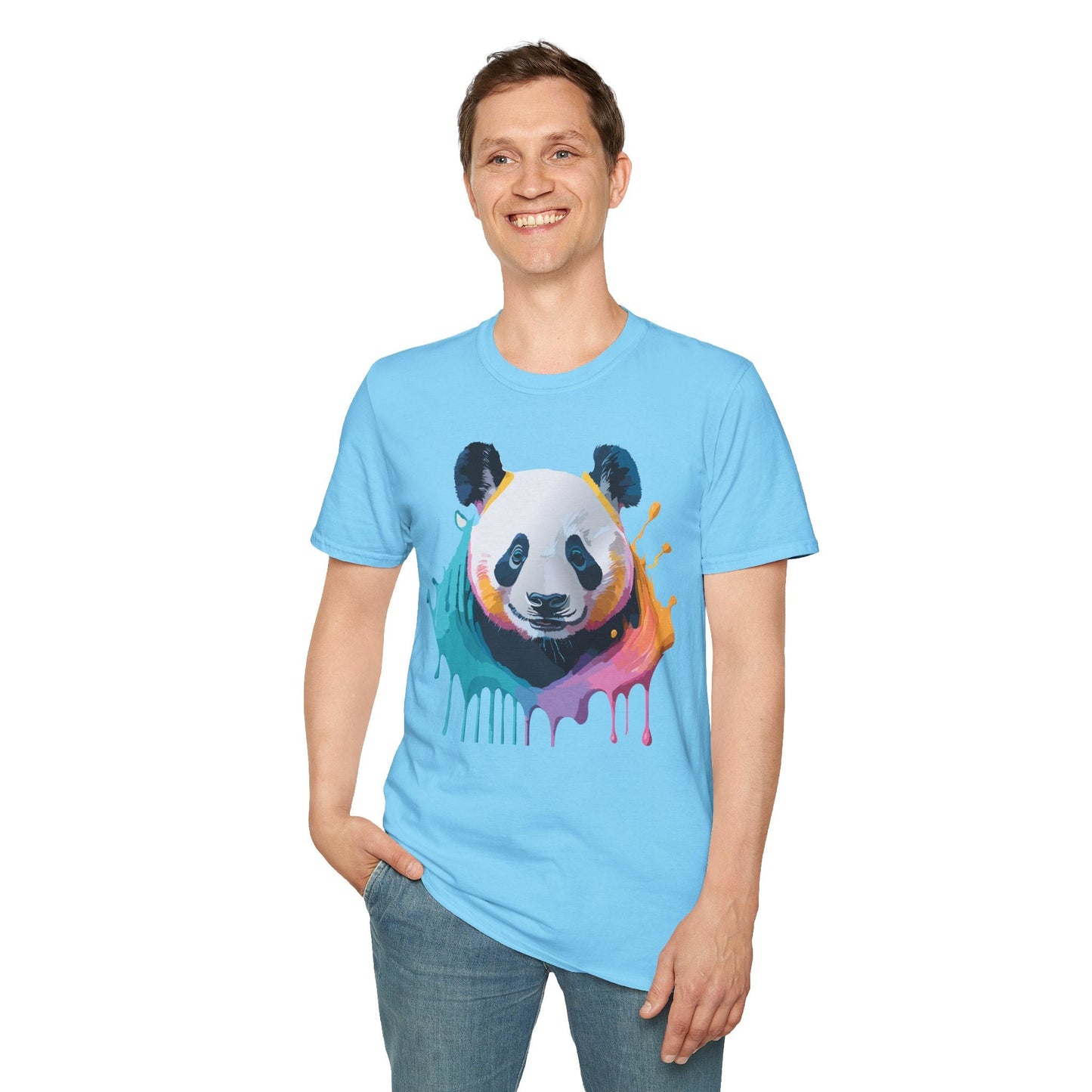 Unisex Panda Shirt T Shirt With Panda Animal Print Tee Softstyle Gildan 64000 100 Percent Ring Spun Cotton