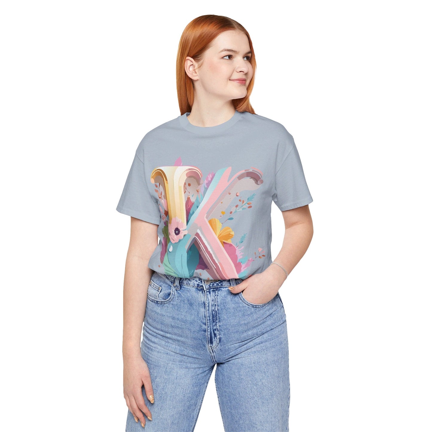Letter K Graphic Tee Unisex Vintage Inspired Art Design Short Sleeve Shirt Adelpha