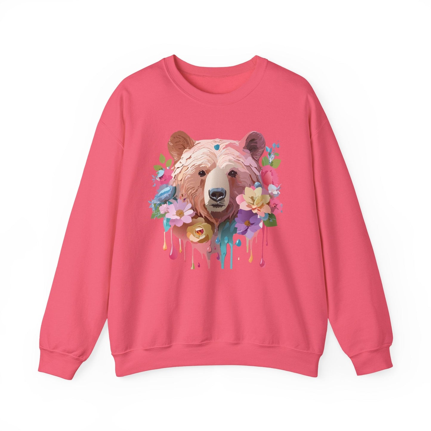 Unisex Floral Bear Sweatshirt Art Design Animals Print Gildan 18000