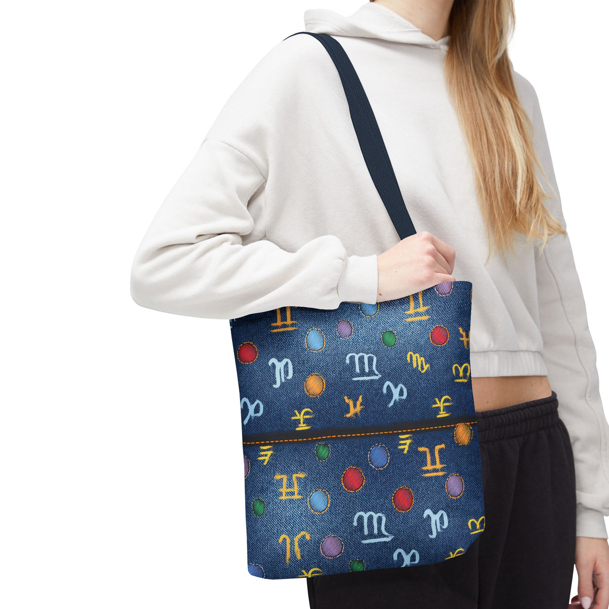 Denim Fabric Imitation Print Unisex Canvas Bag Poly Spun 3 Sizes Tote Bag 184-4