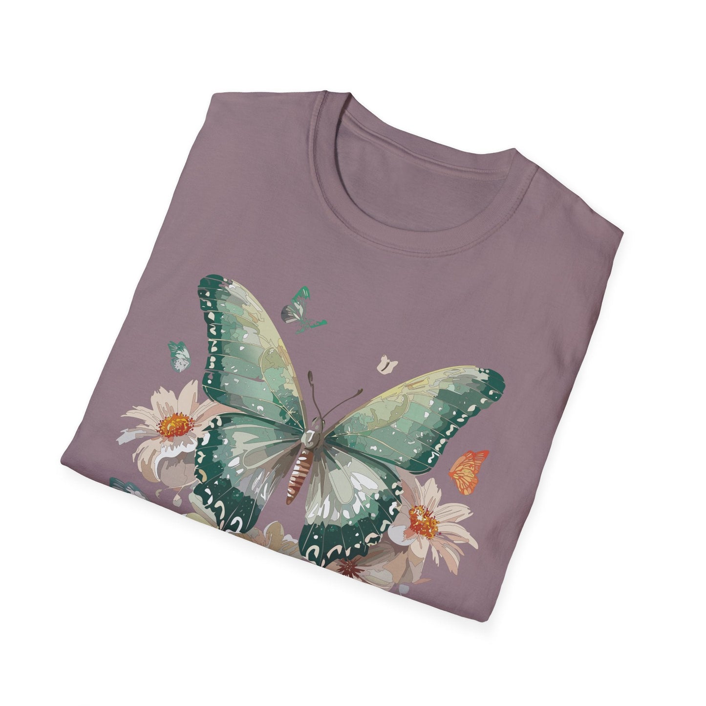 Butterfly T Shirt Unisex Softstyle Tee 100 Percent Ring Spun Cotton Monarch Design Premium Comfort
