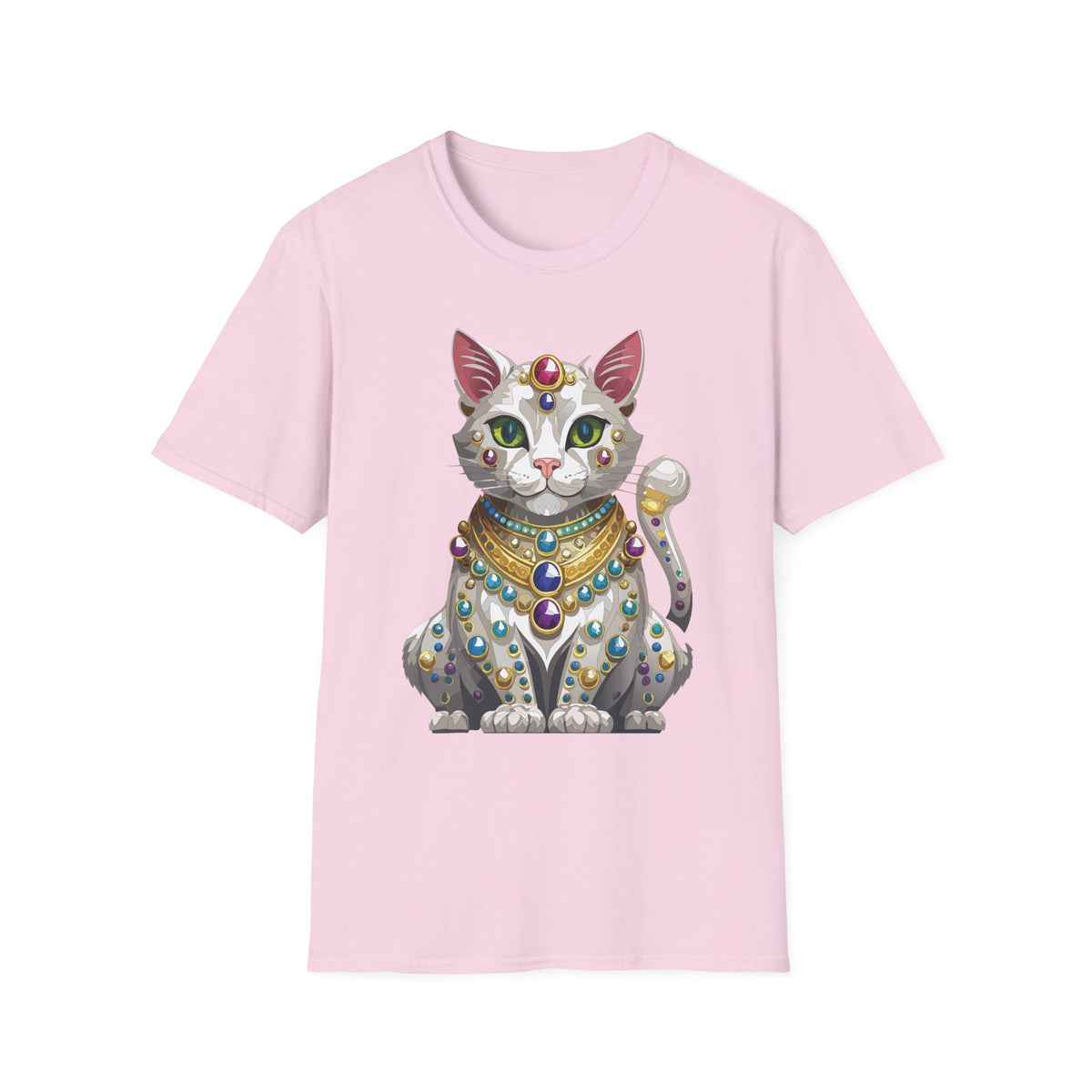 Jeweled Egyptian Cat T-Shirt | Regal Cat Illustration, Gemstone Pharaoh Design