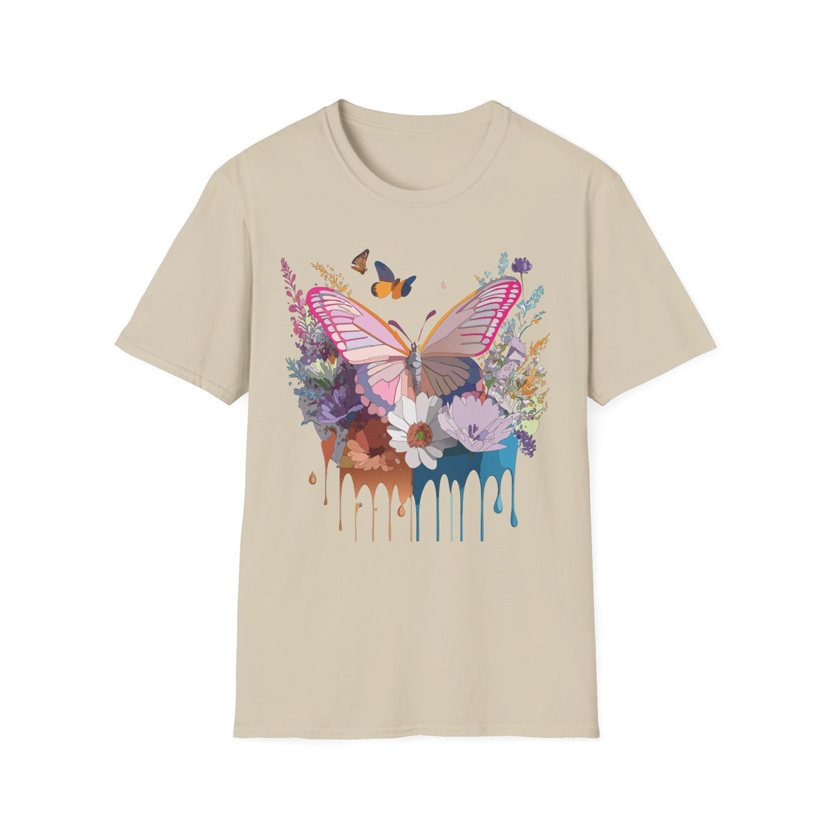Butterfly Floral T-Shirt — Colorful Drip Wings Graphic Tee Unisex 100 Cotton Gildan T-Shirt