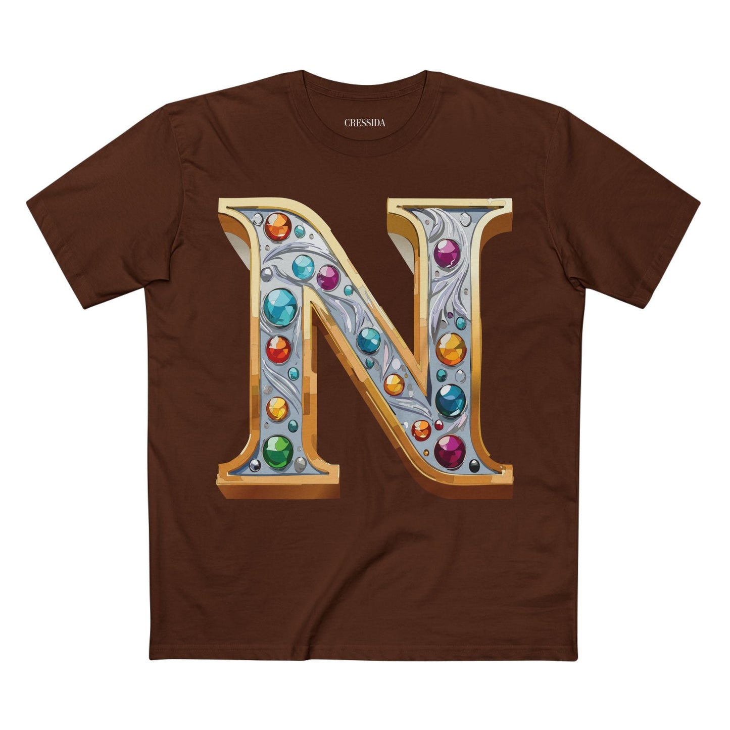 Letter N Graphic Design Tee Unisex 100 Cotton With Antique Gold Letters Artwork T-Shirt