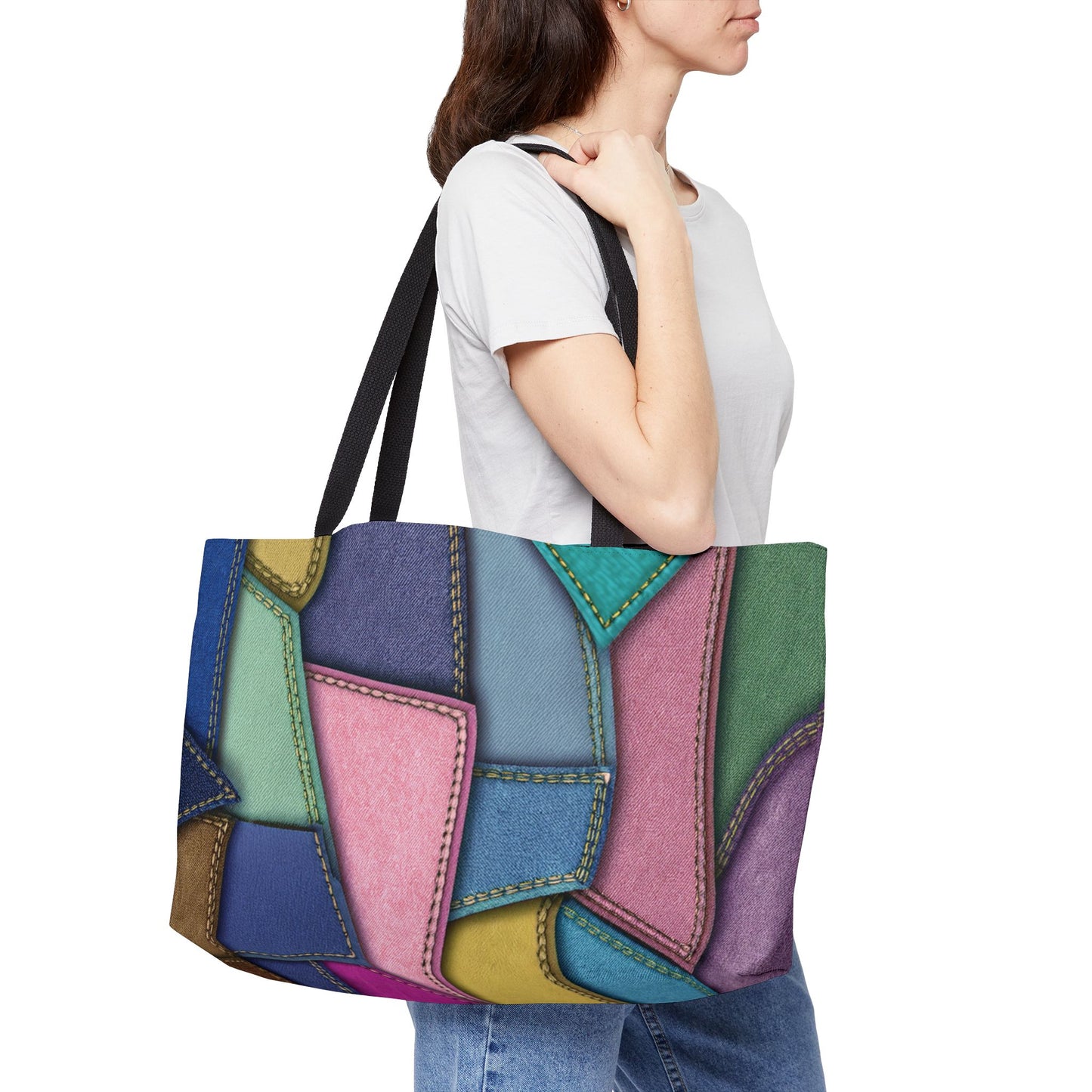 Denim Print Yoga Bag High-Quality 100% Spun Polyester 24x13 Canvas Gym Bag 44