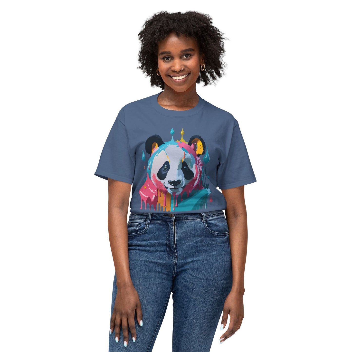 Unisex Panda Art T Shirt With Floral Design Print In HD Cotton 100 Percent USA Made