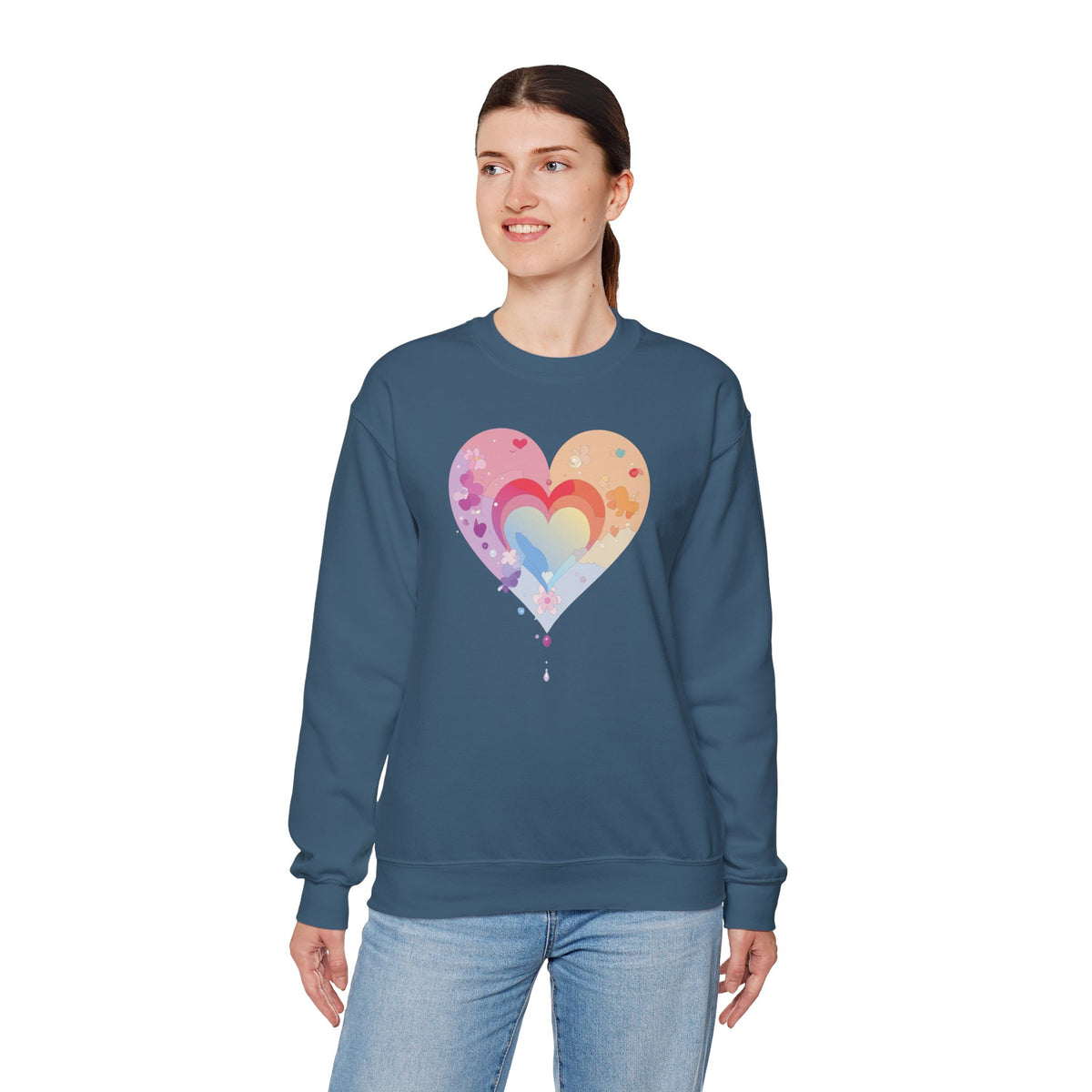 Rainbow Heart Sweatshirt, Floral Heart Sweatshirt, Floral Love Sweatshirt, Valentine's Day Sweatshirt, Rainbow Heart Floral Sweatshirt 114